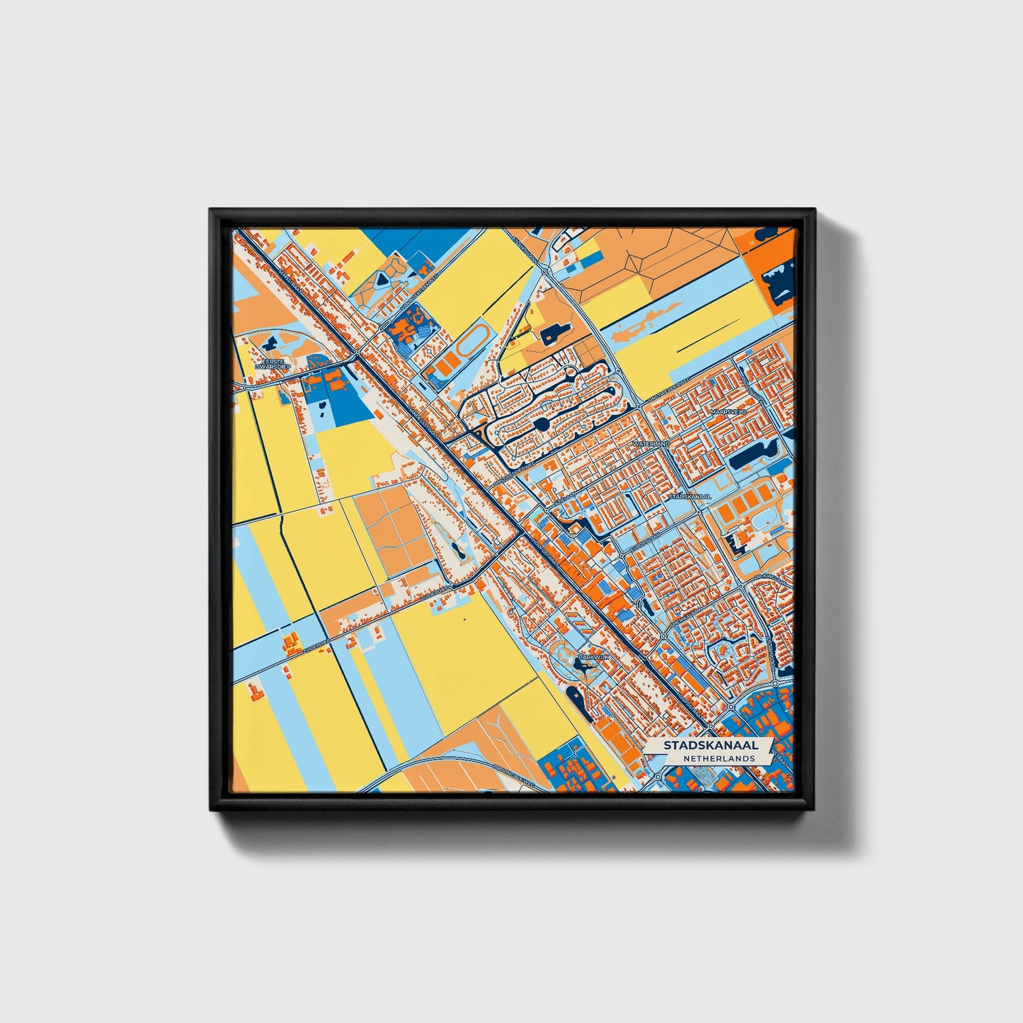 Stadskanaal Netherlands Colorful City Map Canvas Print • Black Framed