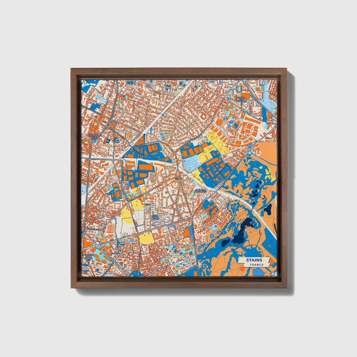 Stains France Colorful City Map Canvas Print • Dark Wooden Framed