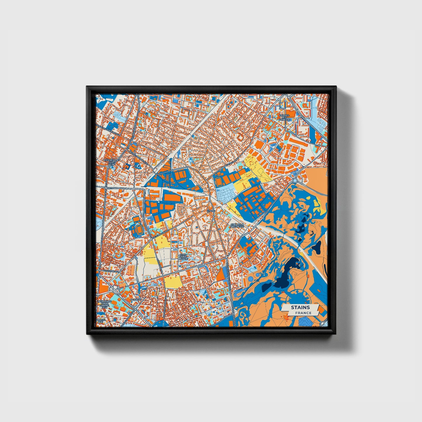 Stains France Colorful City Map Canvas Print • Black Framed