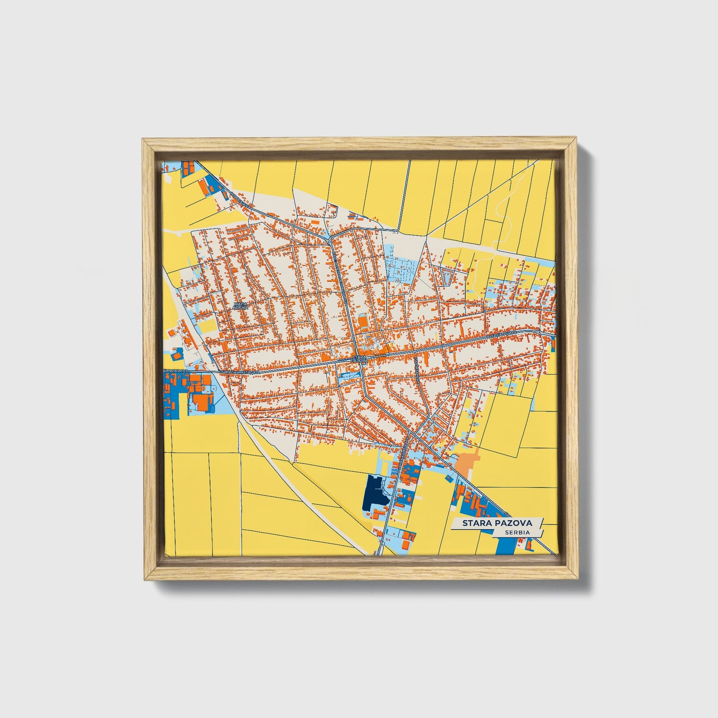 Стара Пазова Serbia Colorful City Map Canvas Print • Natural Wooden Framed
