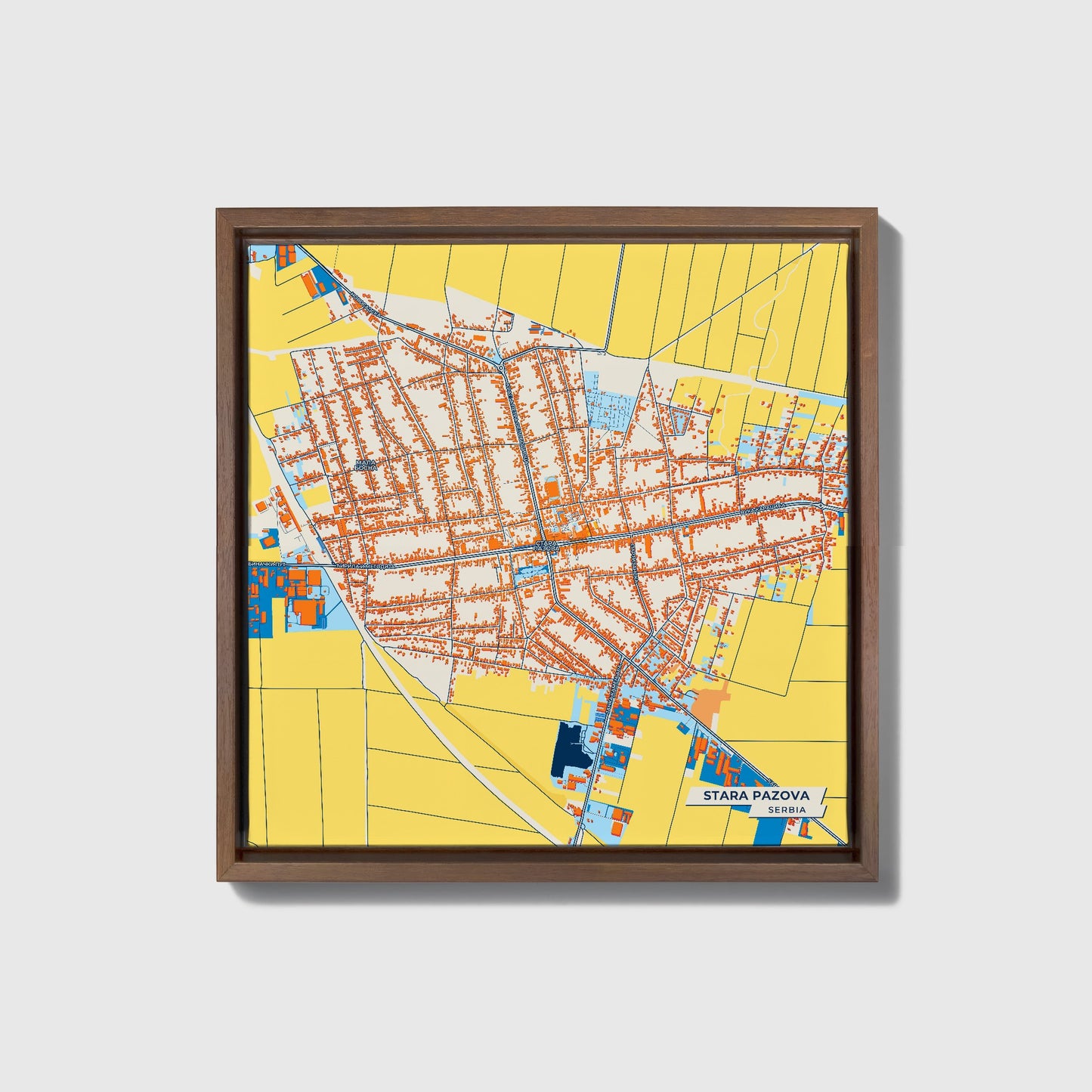 Стара Пазова Serbia Colorful City Map Canvas Print • Dark Wooden Framed