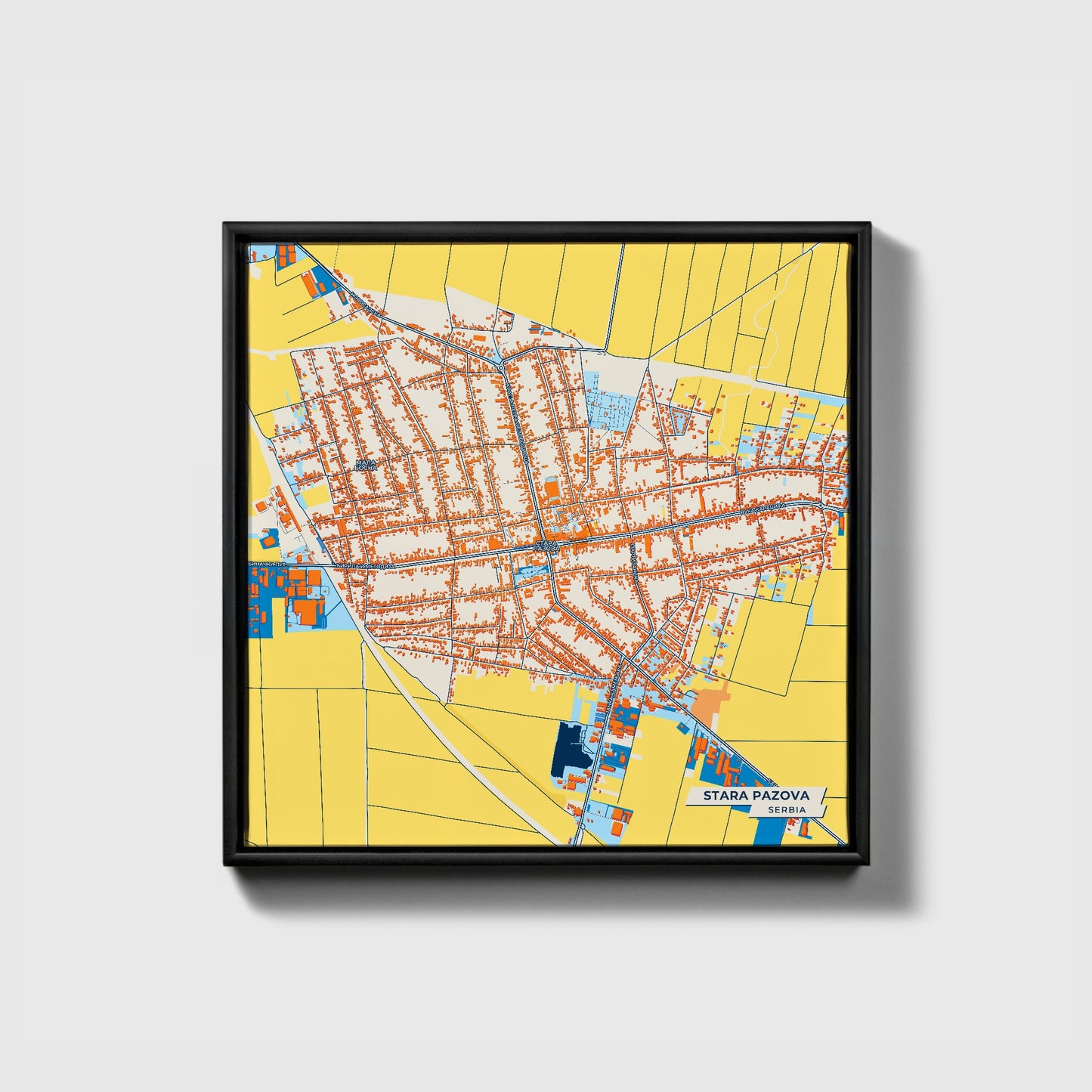 Стара Пазова Serbia Colorful City Map Canvas Print • Black Framed