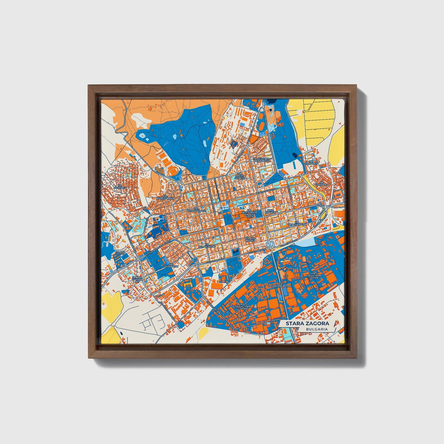 Стара Загора Bulgaria Colorful City Map Canvas Print • Dark Wooden Framed