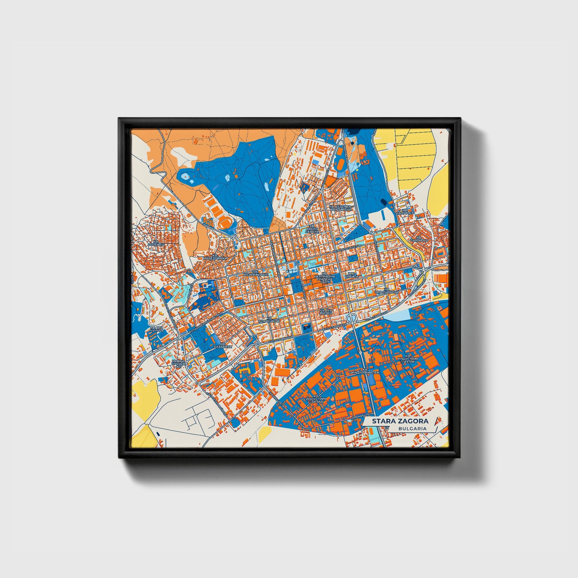 Стара Загора Bulgaria Colorful City Map Canvas Print • Black Framed