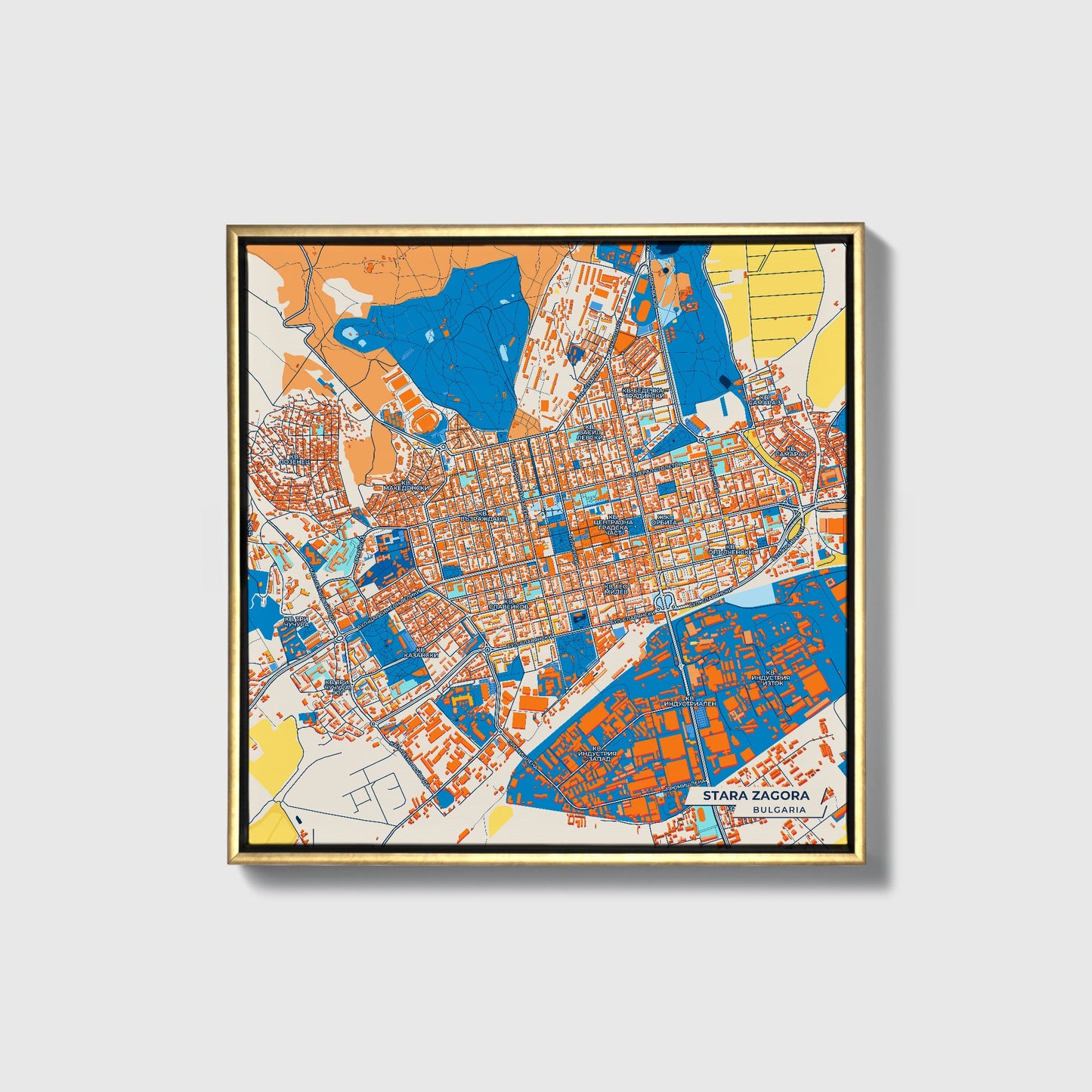Стара Загора Bulgaria Colorful City Map Canvas Print • Gold Framed