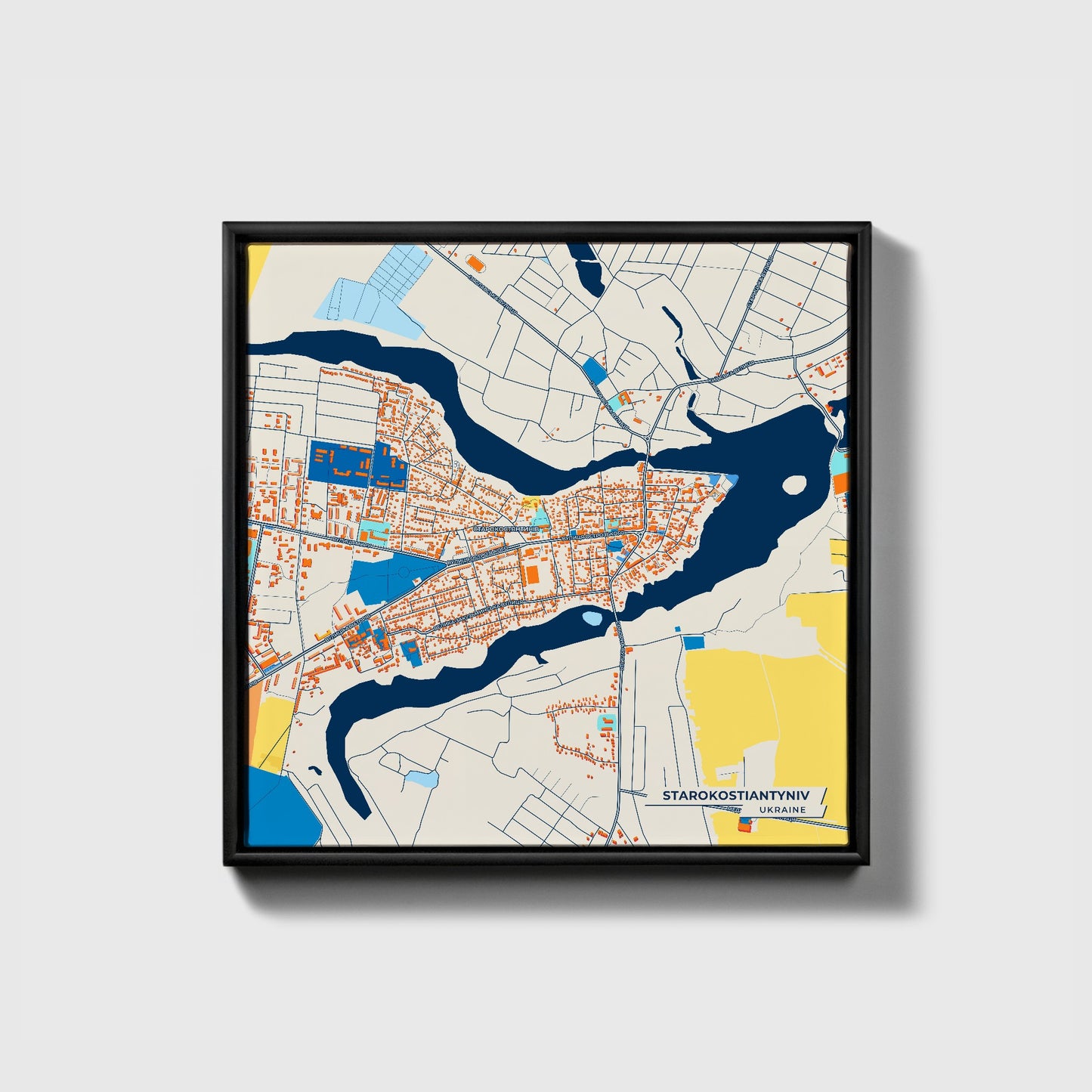 Старокостіантинив Ukraine Colorful City Map Canvas Print • Black Framed