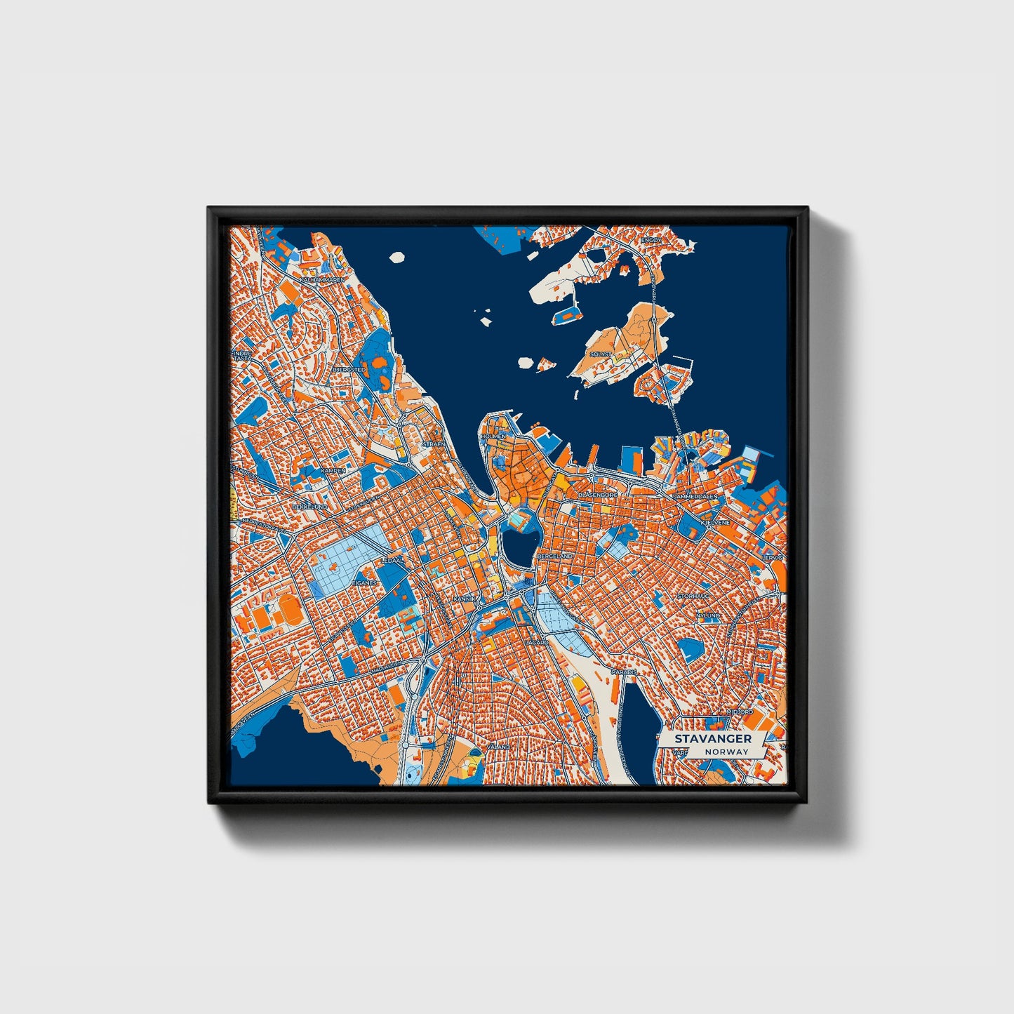Stavanger Norway Colorful City Map Canvas Print • Black Framed