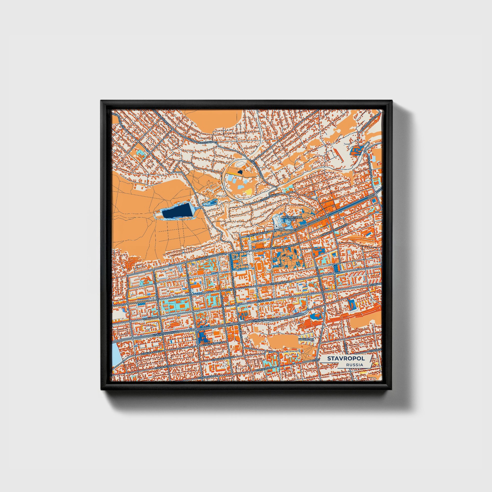 Ставропольский Russia Colorful City Map Canvas Print • Black Framed