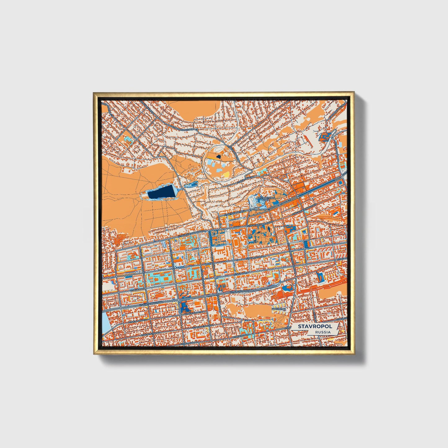 Ставропольский Russia Colorful City Map Canvas Print • Gold Framed