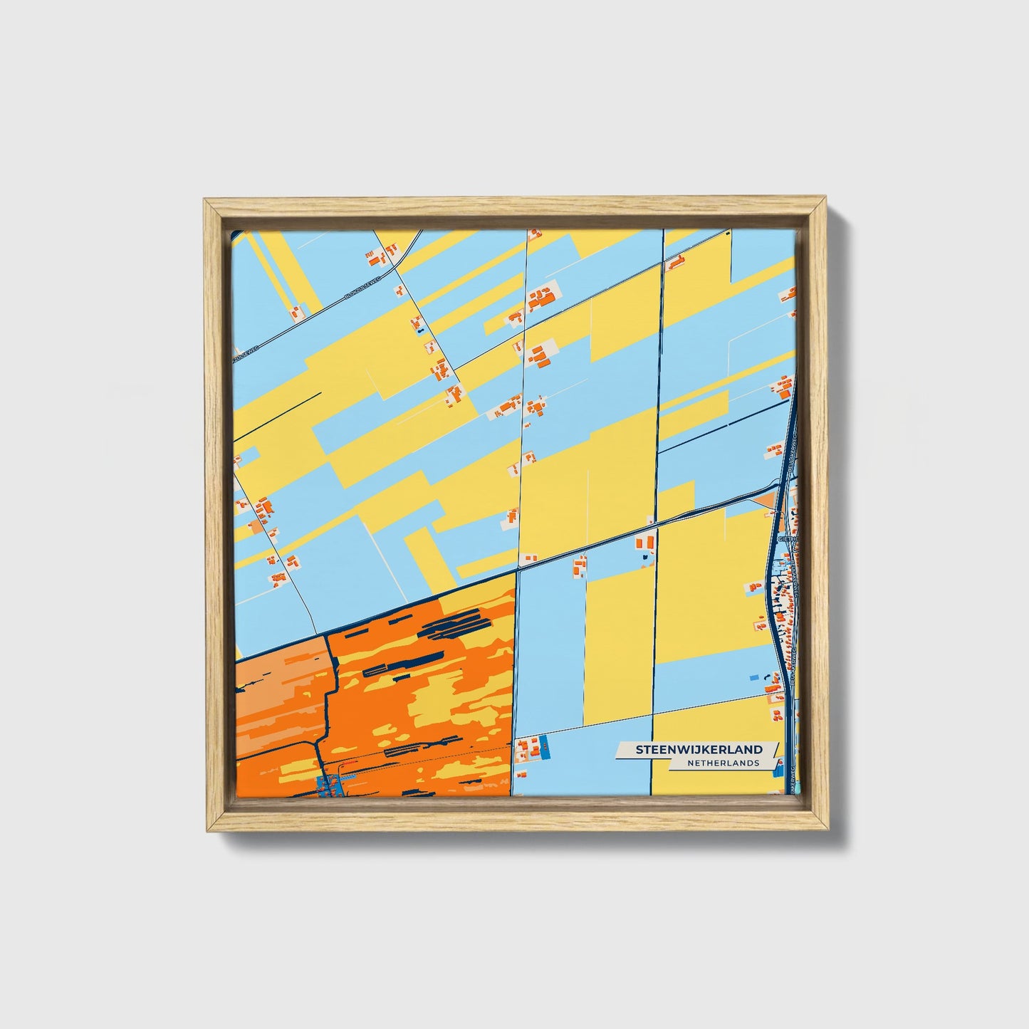 Steenwijkerland Netherlands Colorful City Map Canvas Print • Natural Wooden Framed