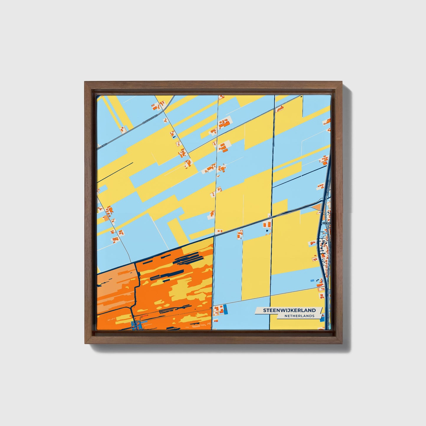 Steenwijkerland Netherlands Colorful City Map Canvas Print • Dark Wooden Framed