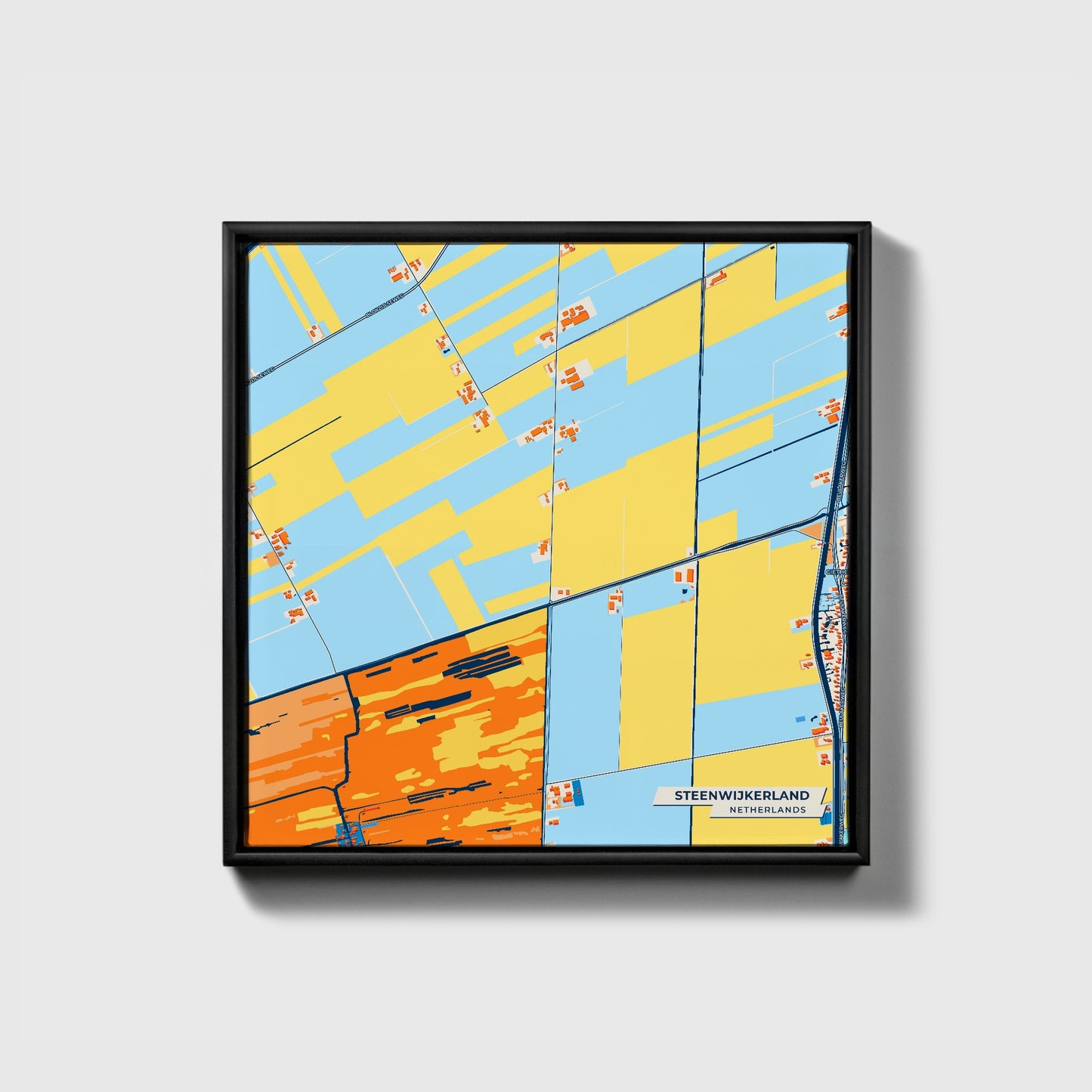 Steenwijkerland Netherlands Colorful City Map Canvas Print • Black Framed