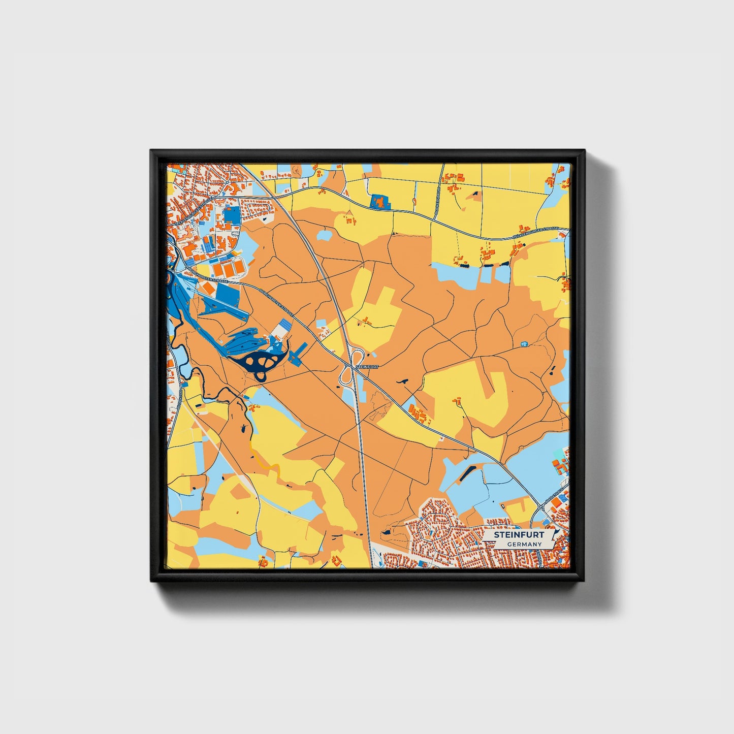 Steinfurt Germany Colorful City Map Canvas Print • Black Framed