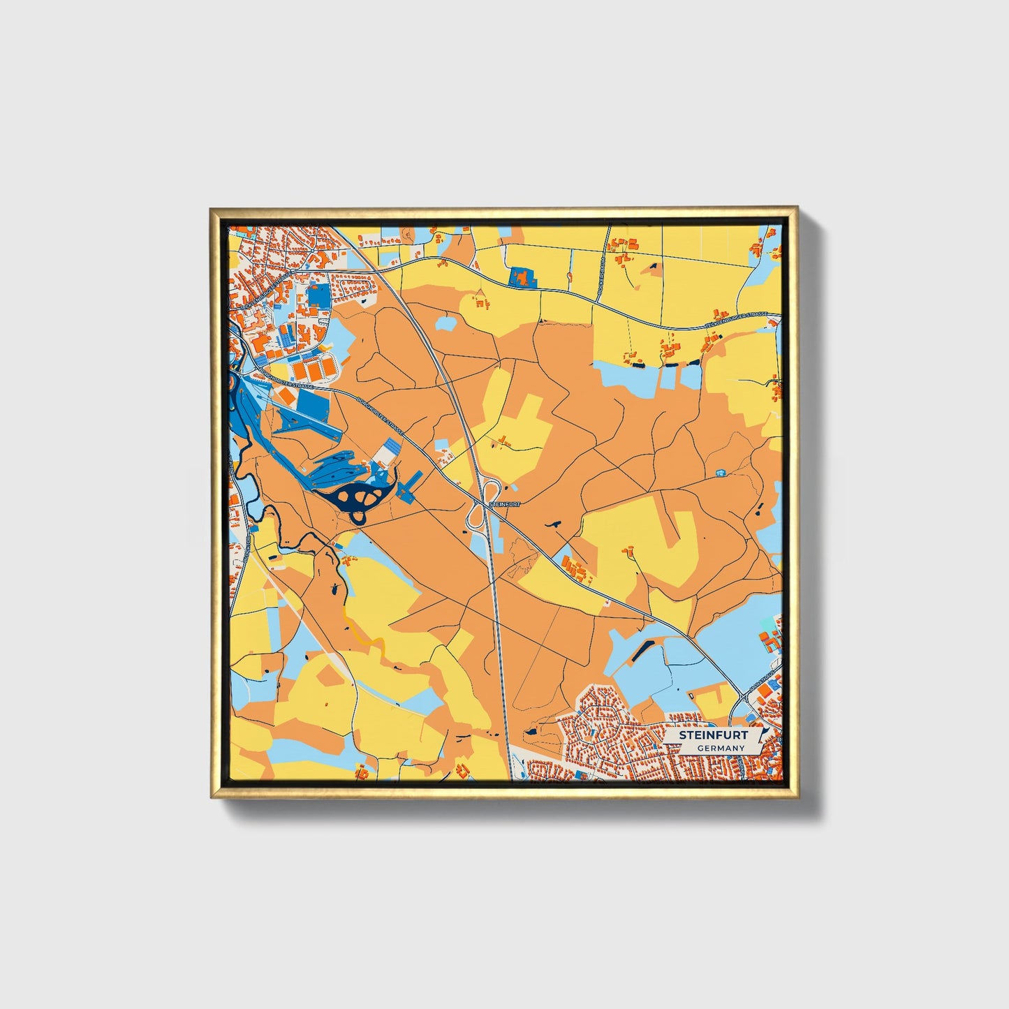 Steinfurt Germany Colorful City Map Canvas Print • Gold Framed