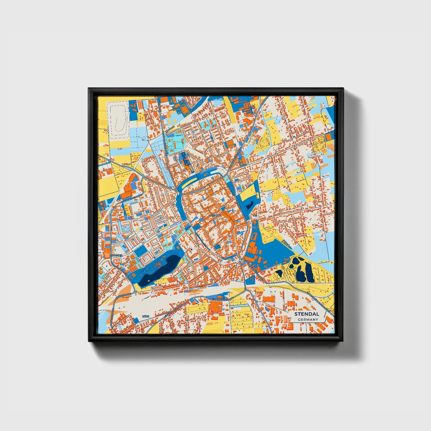 Stendal Germany Colorful City Map Canvas Print • Black Framed
