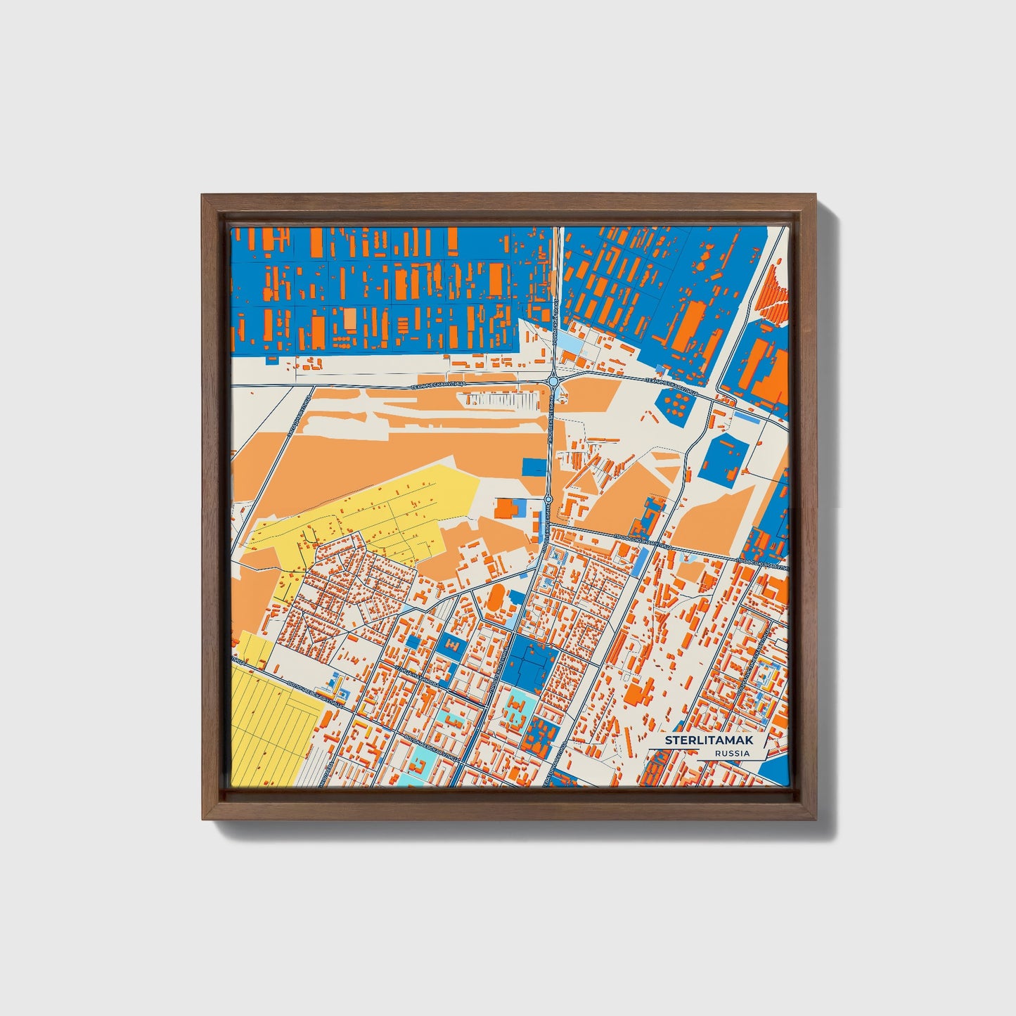 Стерлитамак Russia Colorful City Map Canvas Print • Dark Wooden Framed
