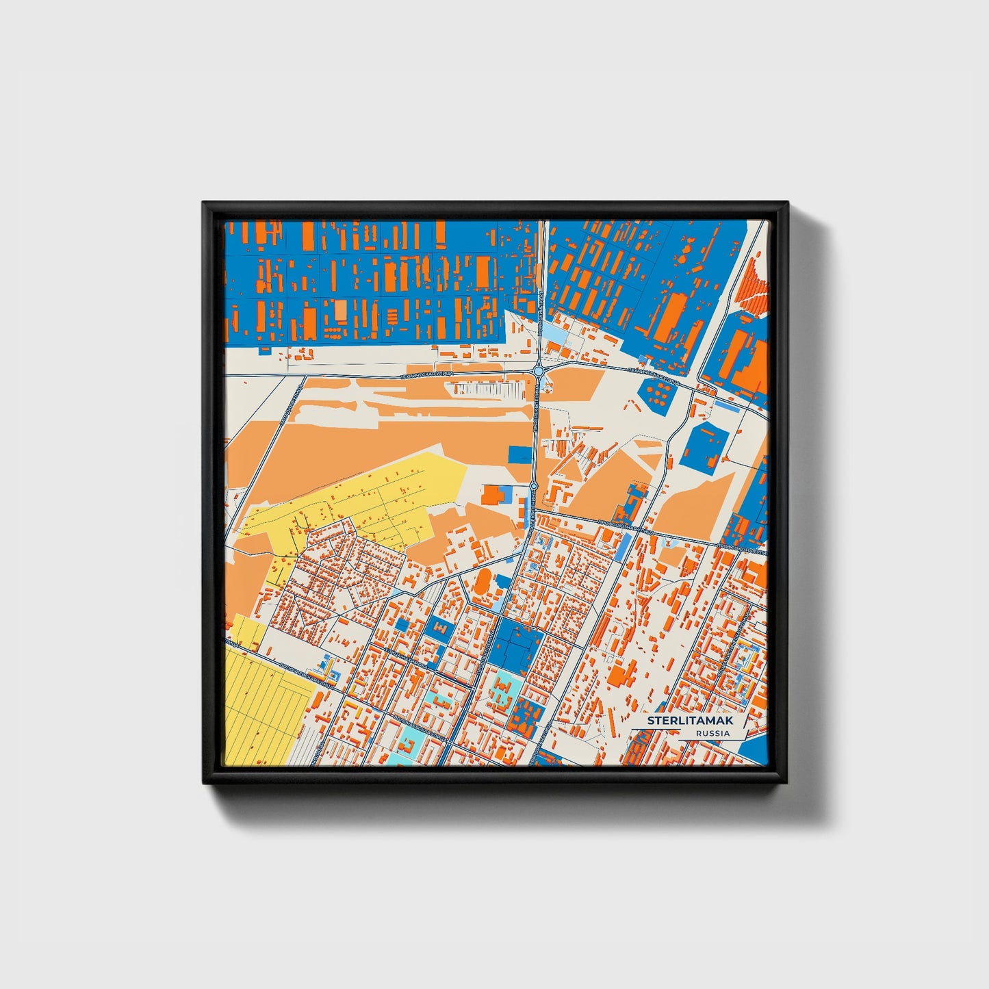Стерлитамак Russia Colorful City Map Canvas Print • Black Framed