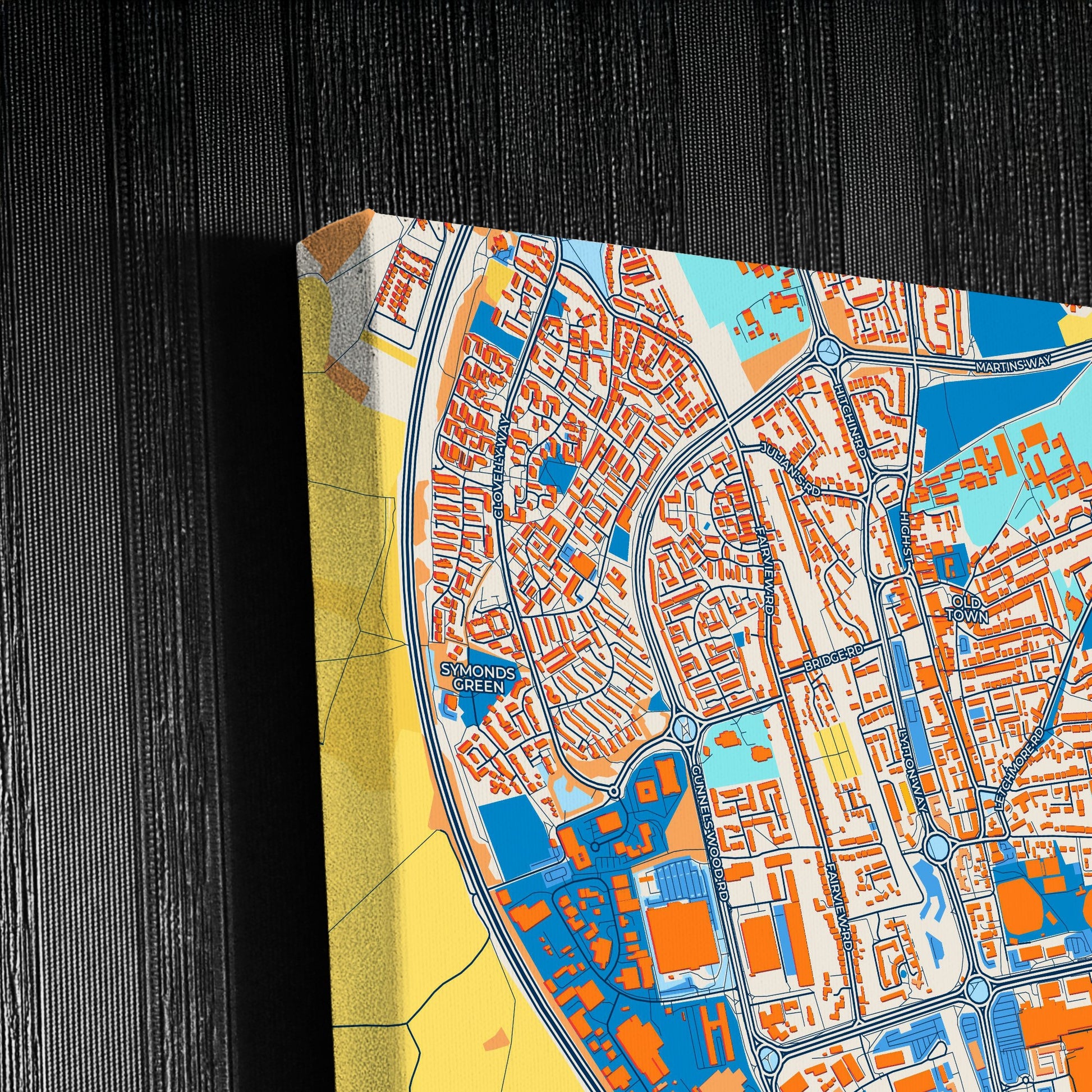 Stevenage England Colorful City Map Canvas Print Detail