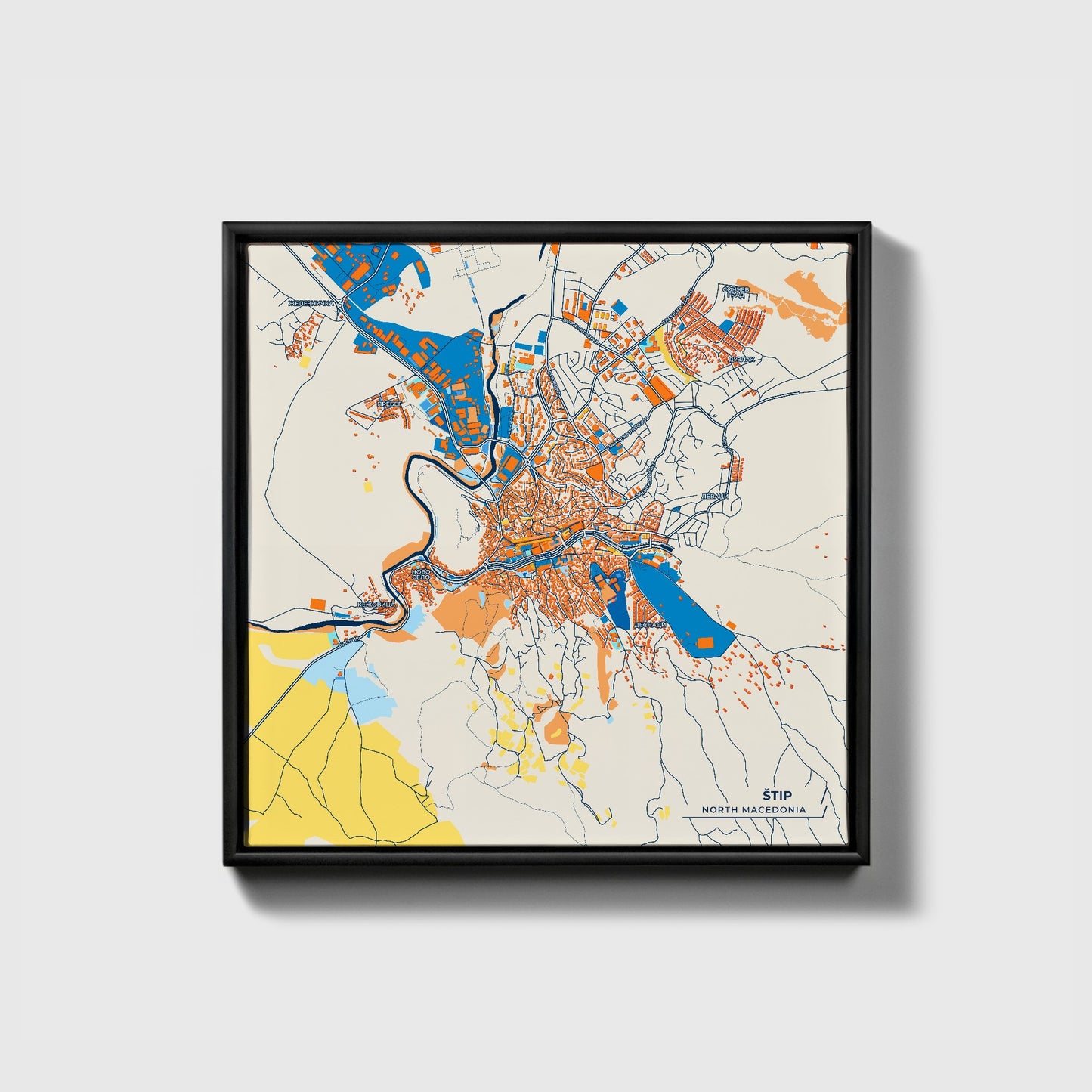 Štip North Macedonia Colorful City Map Canvas Print • Black Framed