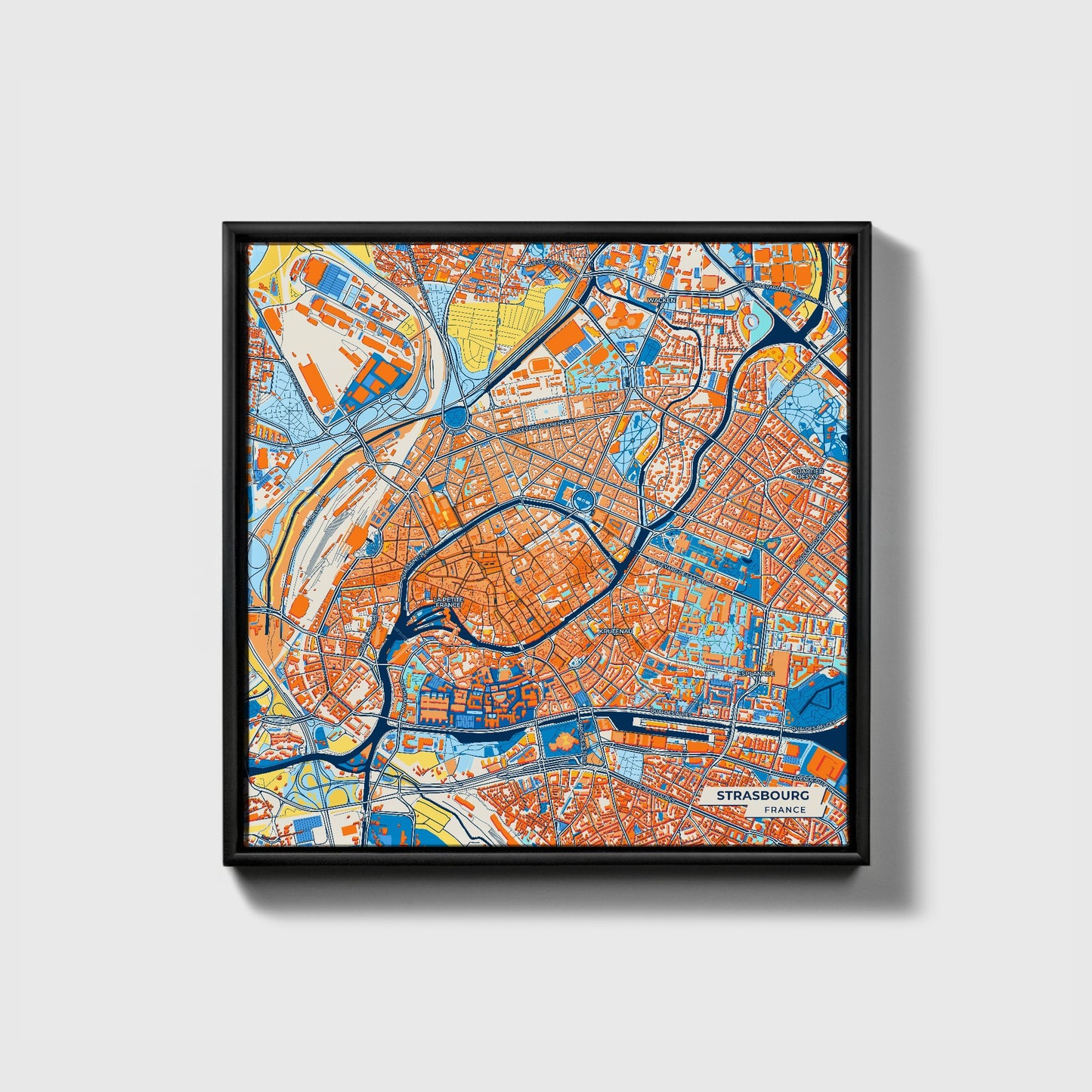 Strasbourg France Colorful City Map Canvas Print • Black Framed