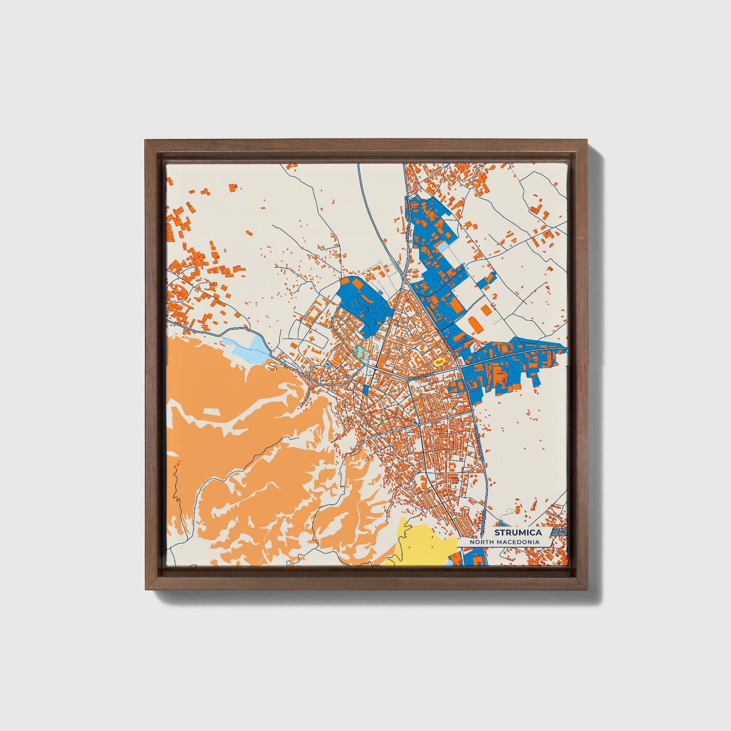 Strumica North Macedonia Colorful City Map Canvas Print • Dark Wooden Framed