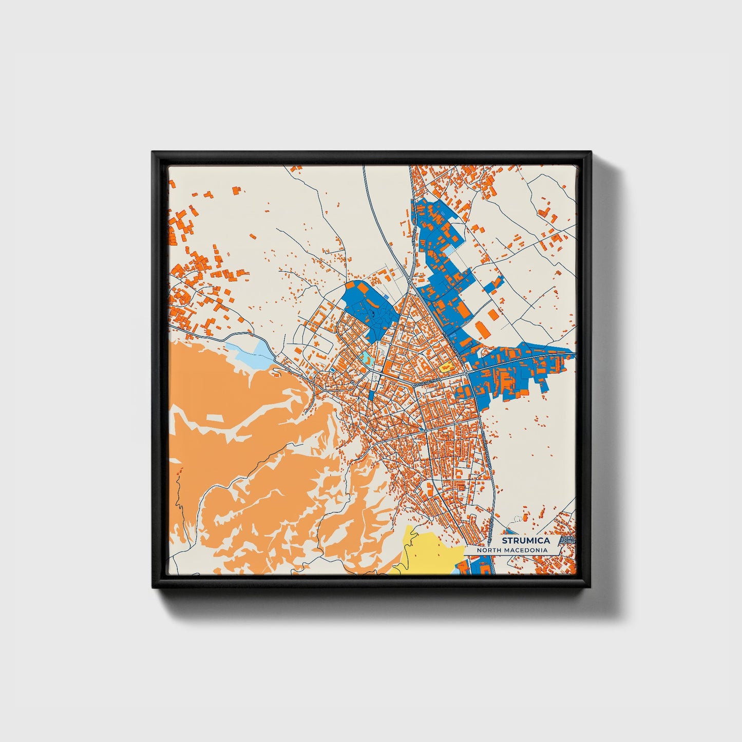 Strumica North Macedonia Colorful City Map Canvas Print • Black Framed