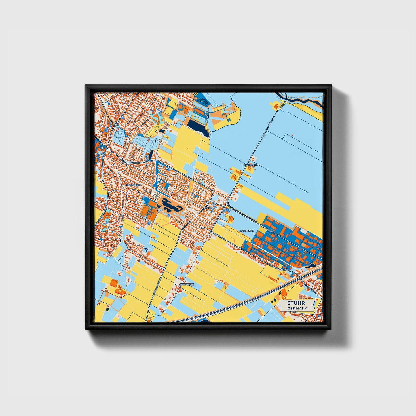Stuhr Germany Colorful City Map Canvas Print • Black Framed