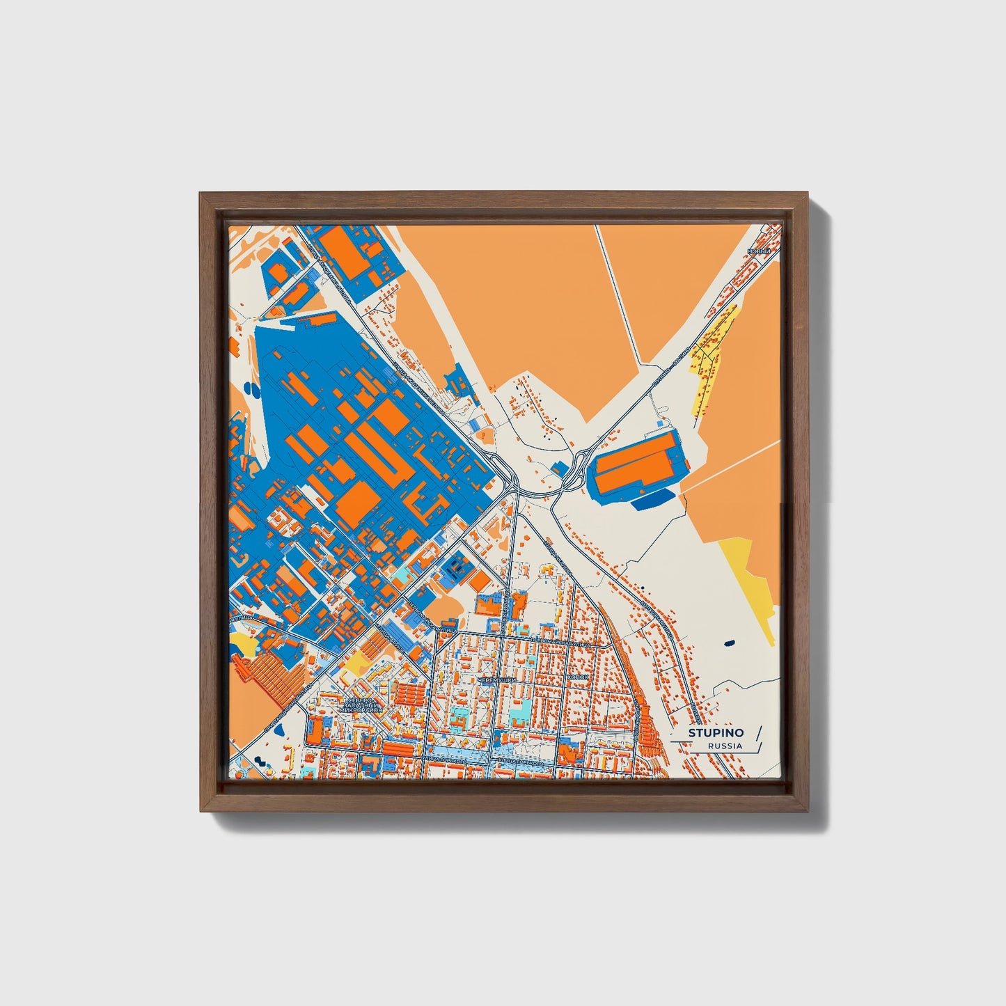 Ступино Russia Colorful City Map Canvas Print • Dark Wooden Framed