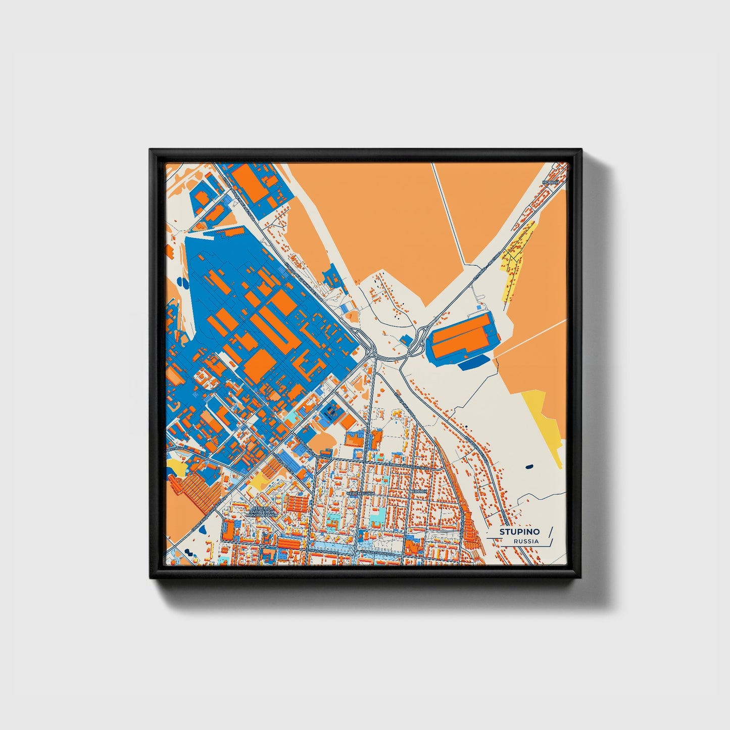 Ступино Russia Colorful City Map Canvas Print • Black Framed