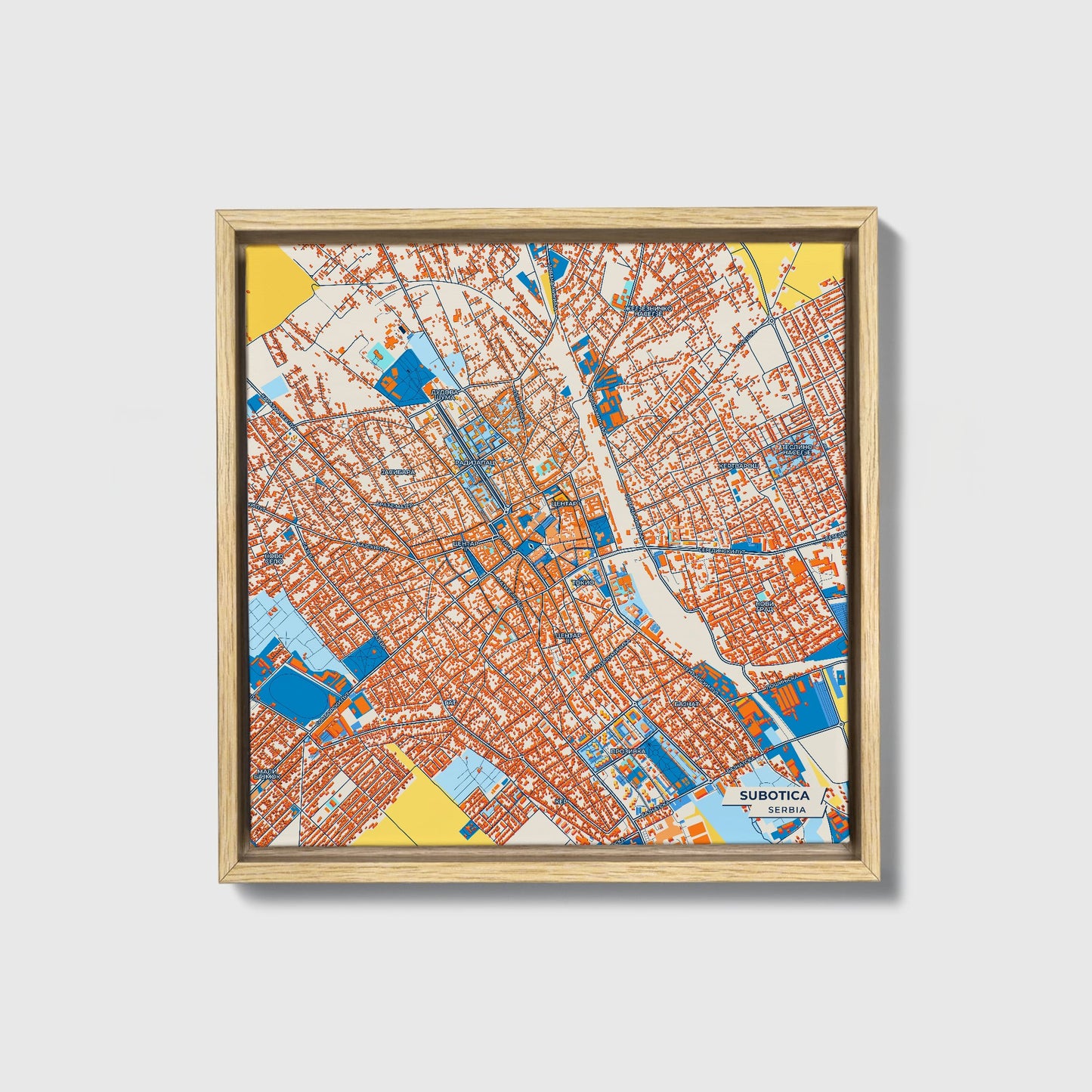 Суботица Serbia Colorful City Map Canvas Print • Natural Wooden Framed