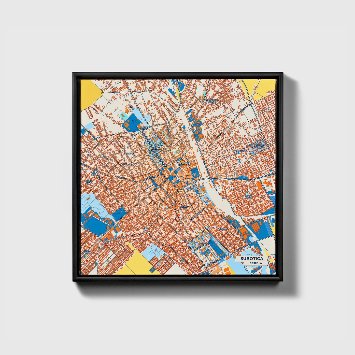 Суботица Serbia Colorful City Map Canvas Print • Black Framed