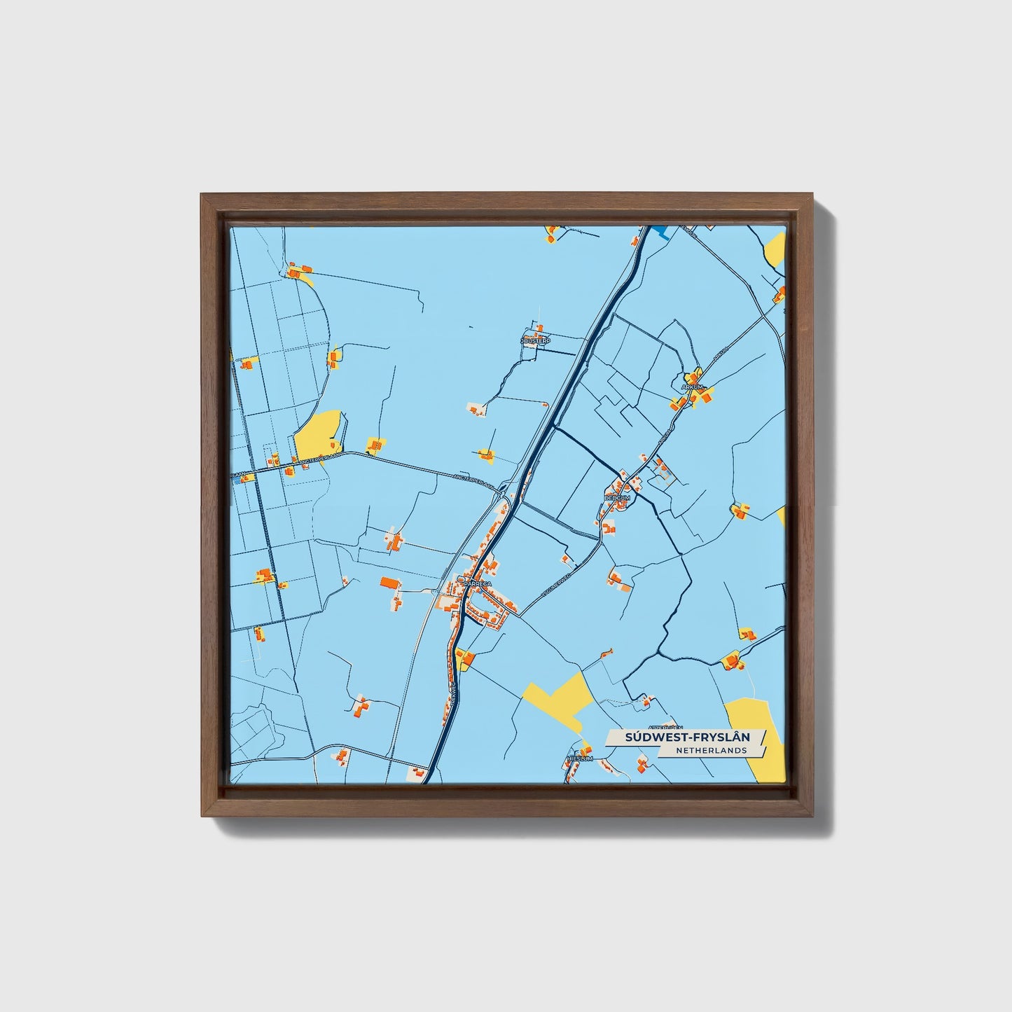 Súdwest-Fryslân Netherlands Colorful City Map Canvas Print • Dark Wooden Framed