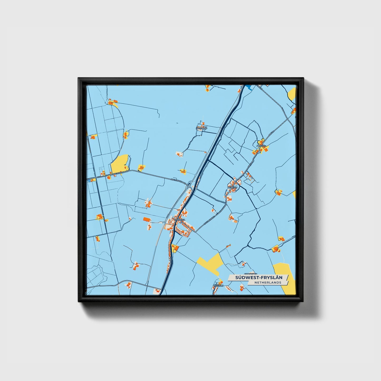 Súdwest-Fryslân Netherlands Colorful City Map Canvas Print • Black Framed