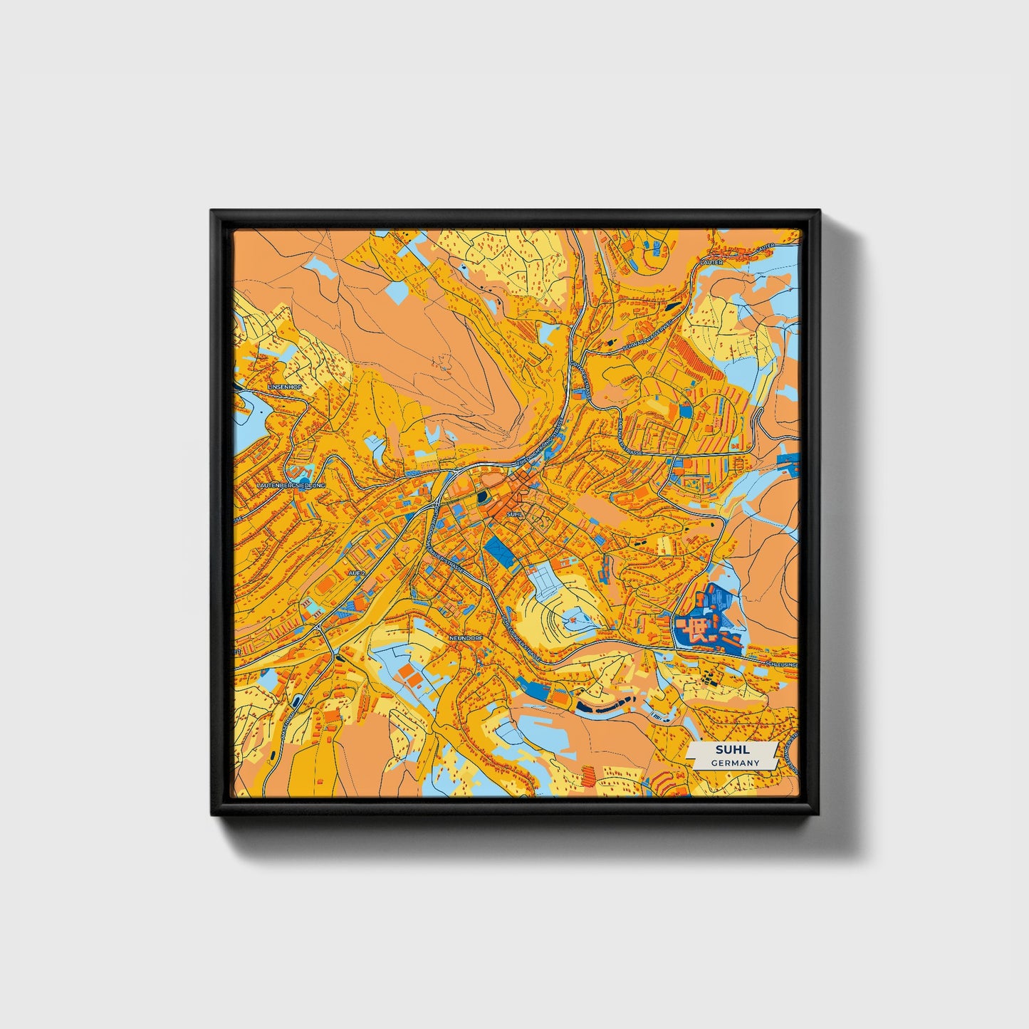 Suhl Germany Colorful City Map Canvas Print • Black Framed