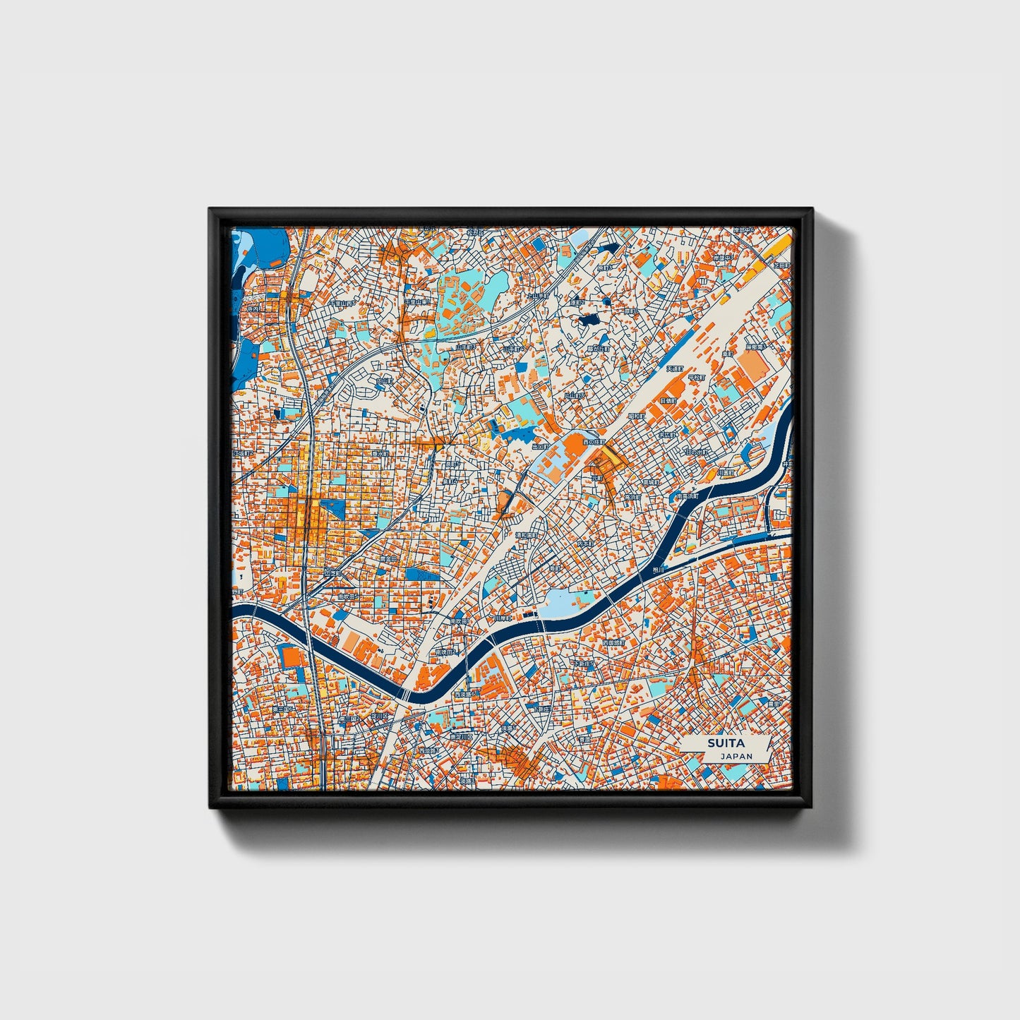 Suita Japan Colorful City Map Canvas Print • Black Framed