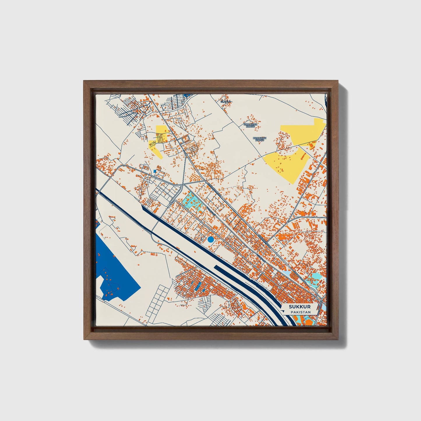 Sukkur Pakistan Colorful City Map Canvas Print • Dark Wooden Framed