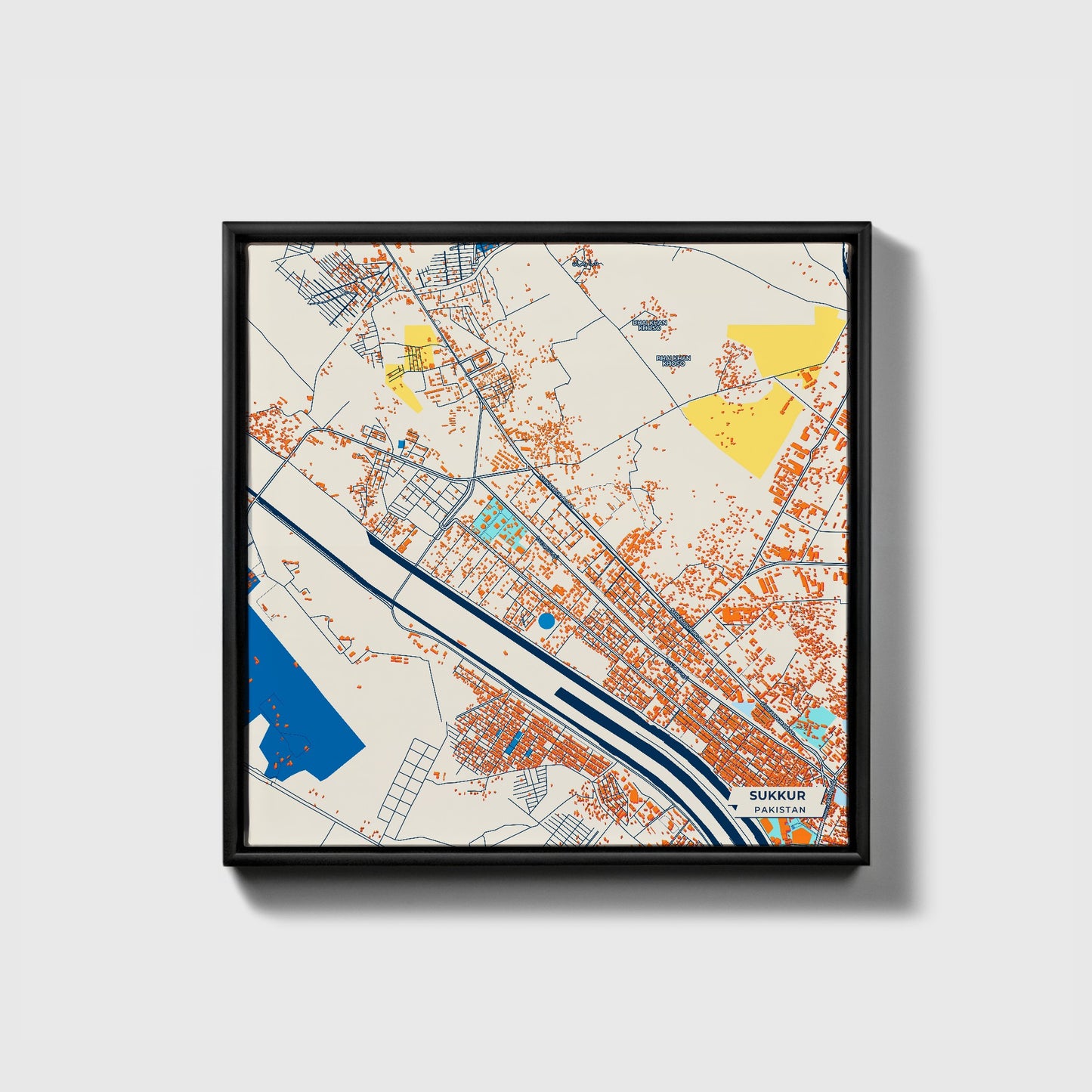 Sukkur Pakistan Colorful City Map Canvas Print • Black Framed