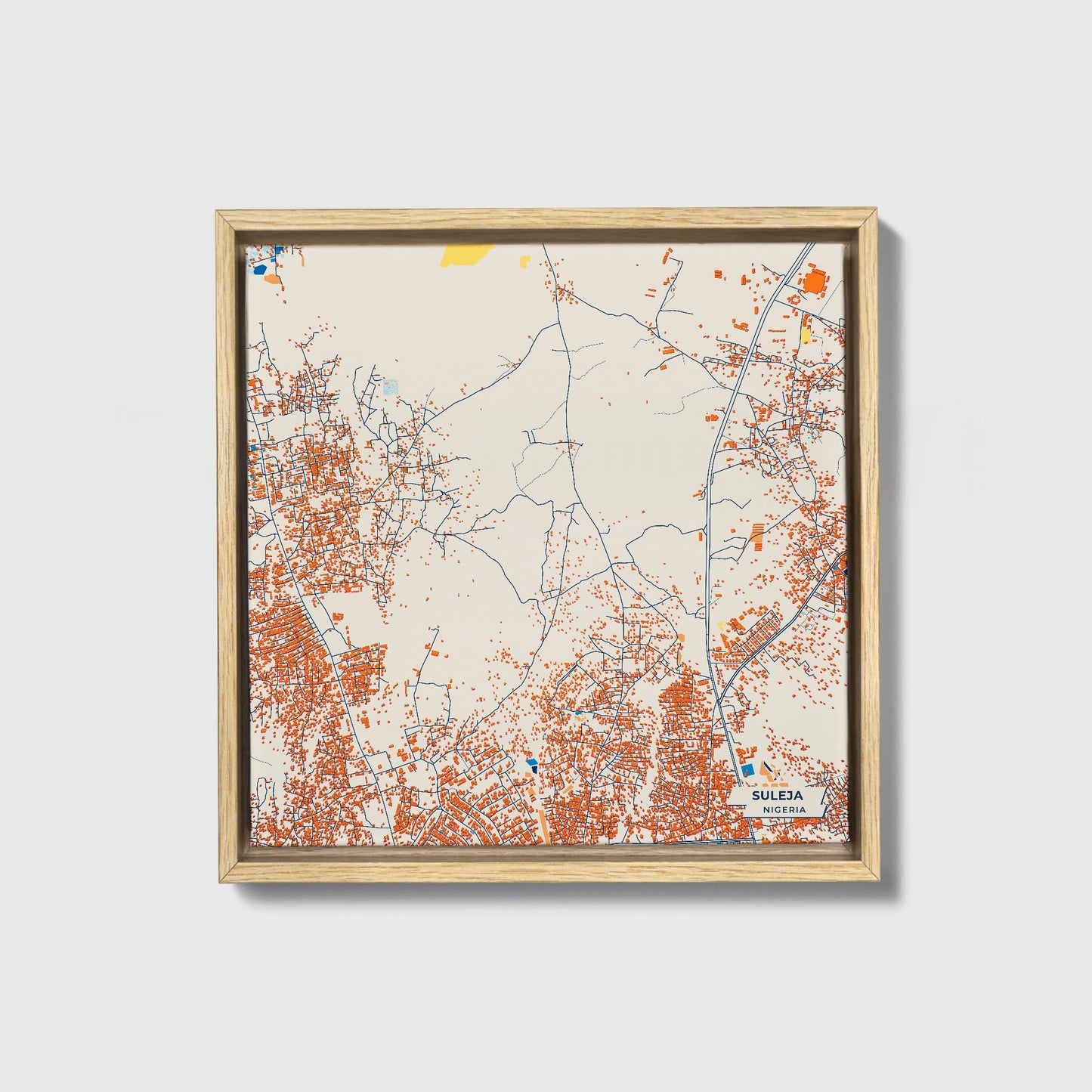 Suleja Nigeria Colorful City Map Canvas Print • Natural Wooden Framed
