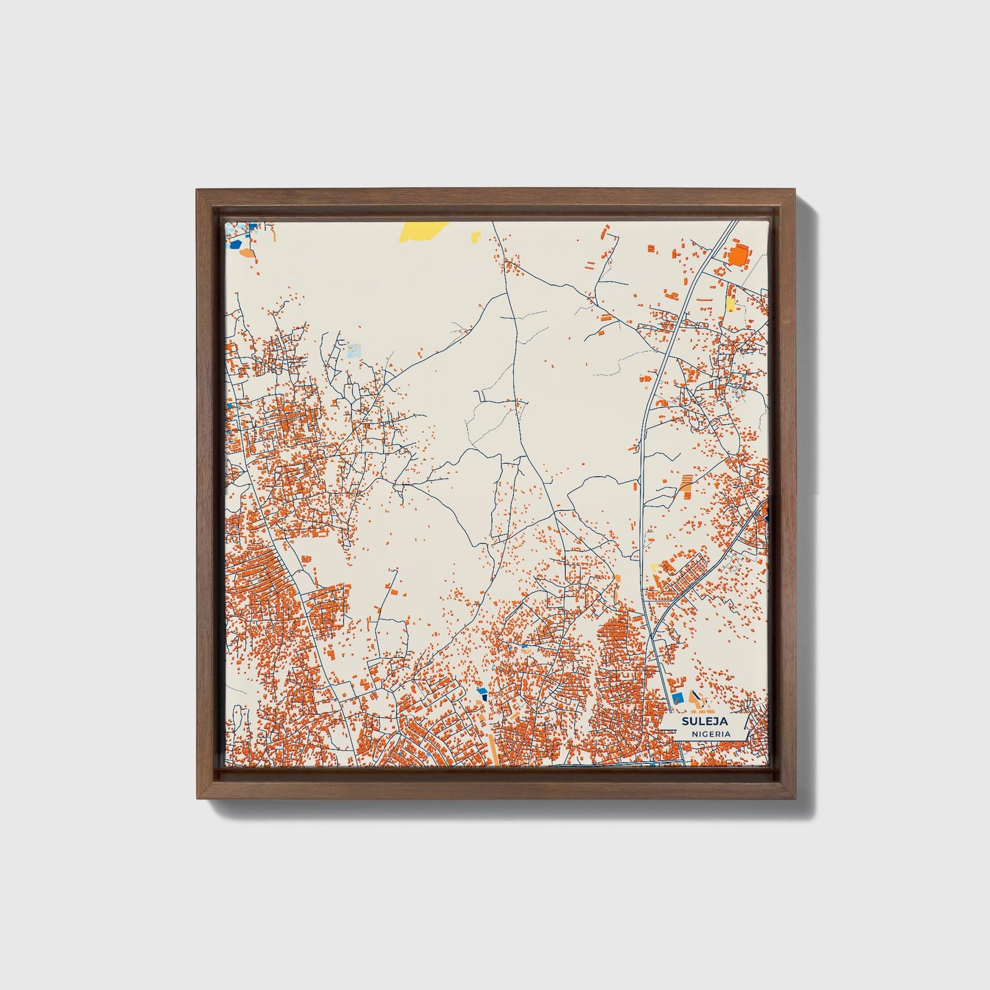 Suleja Nigeria Colorful City Map Canvas Print • Dark Wooden Framed