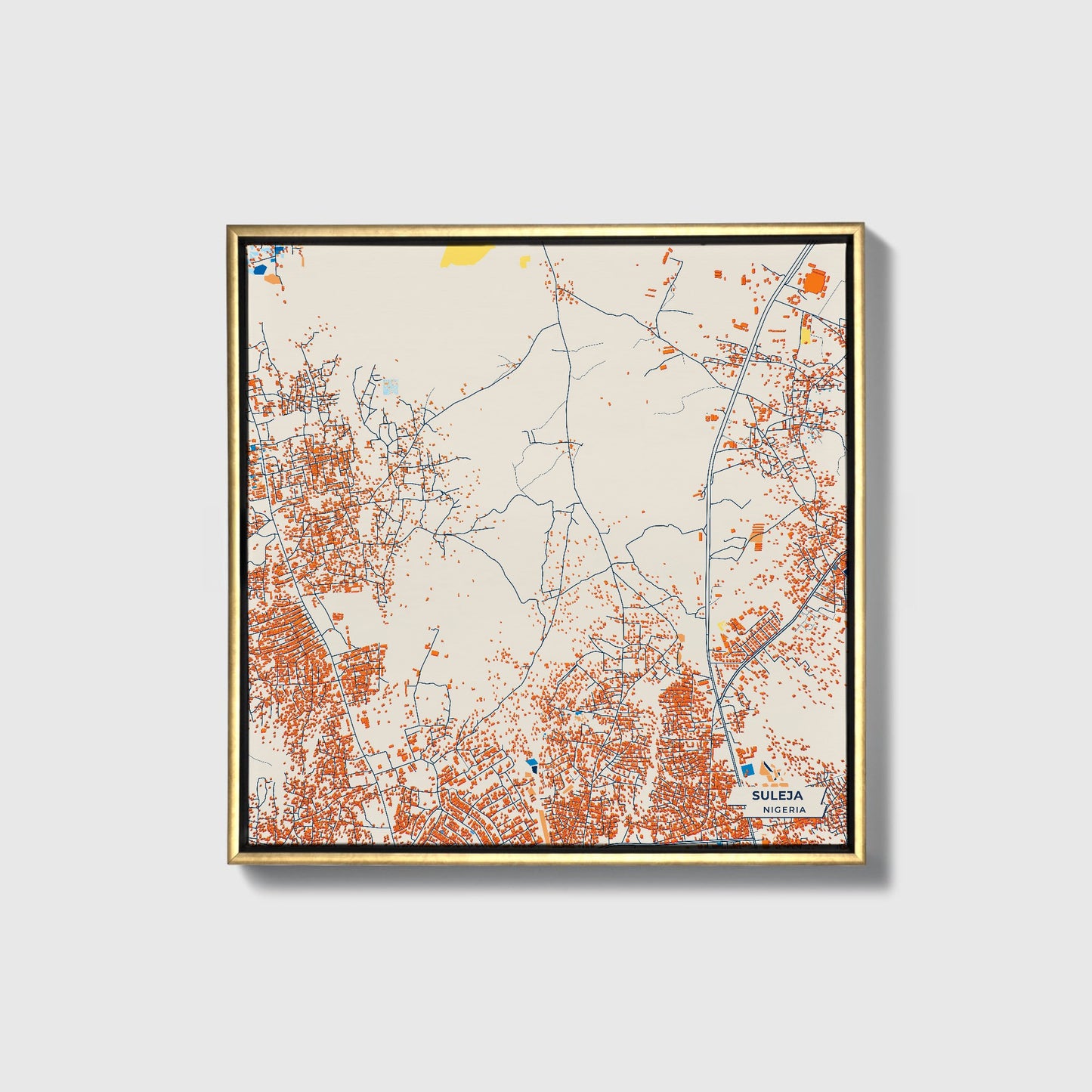 Suleja Nigeria Colorful City Map Canvas Print • Gold Framed