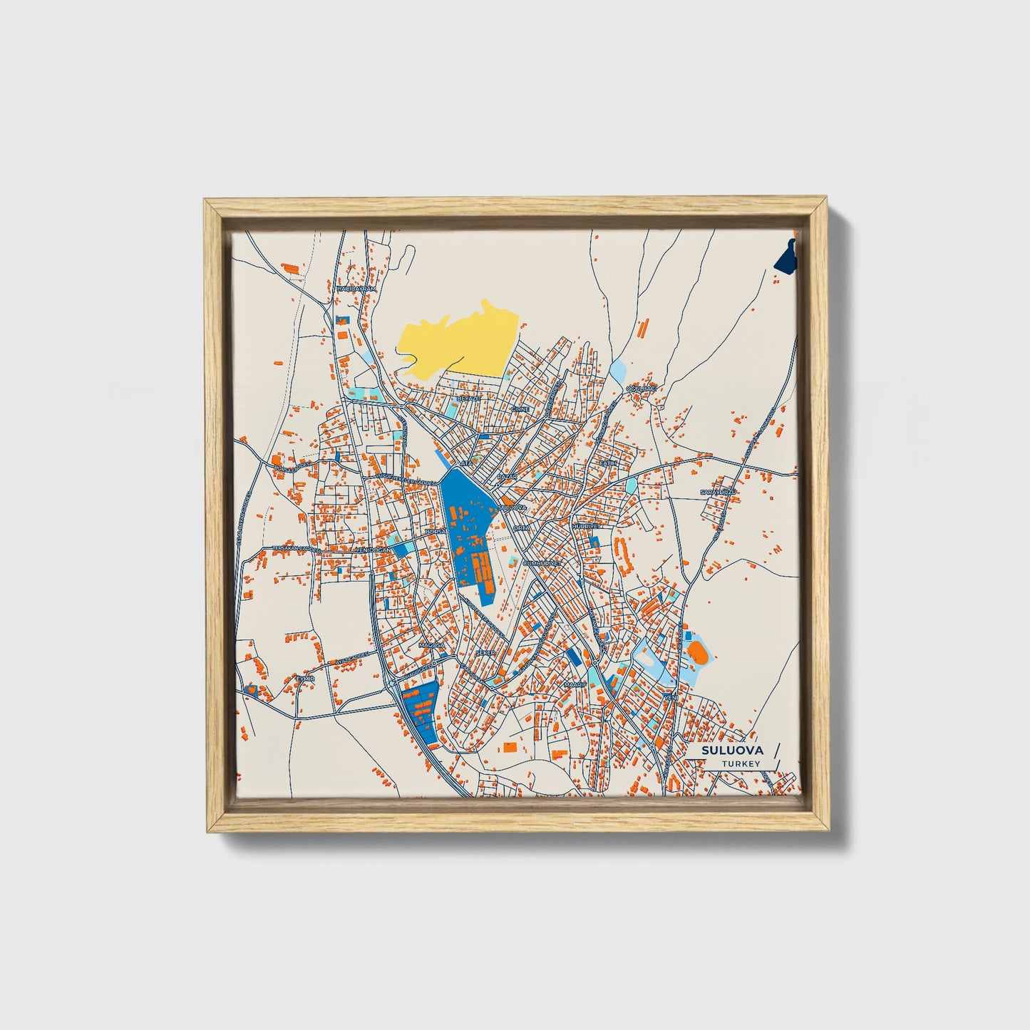 Suluova Turkey Colorful City Map Canvas Print • Natural Wooden Framed
