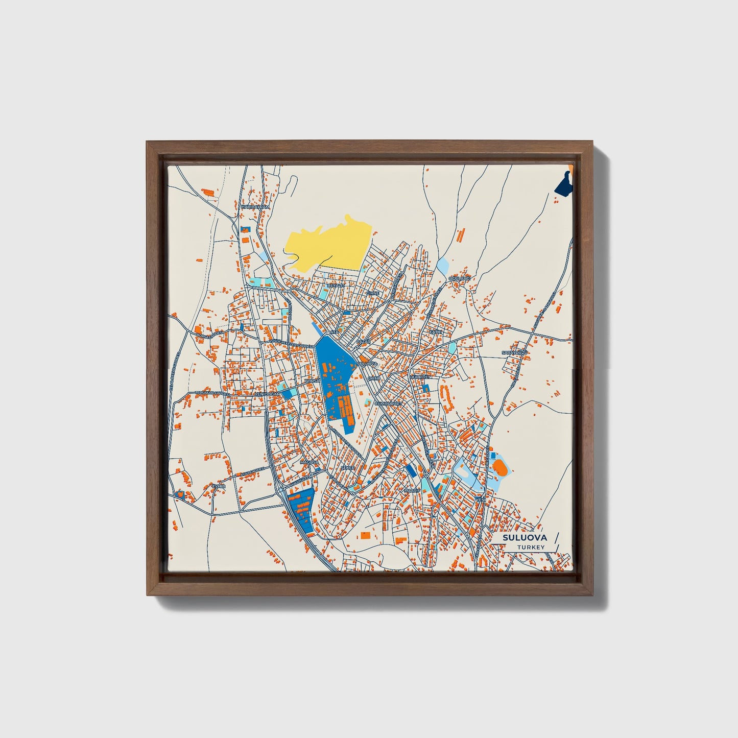 Suluova Turkey Colorful City Map Canvas Print • Dark Wooden Framed