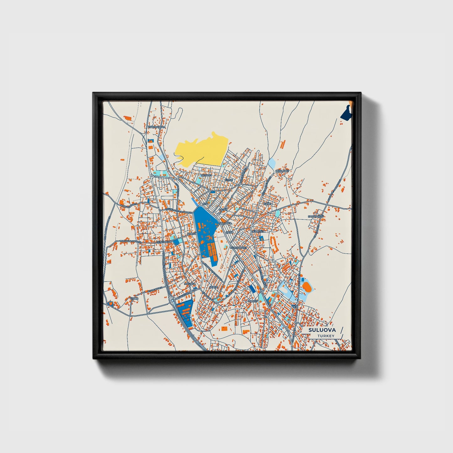 Suluova Turkey Colorful City Map Canvas Print • Black Framed