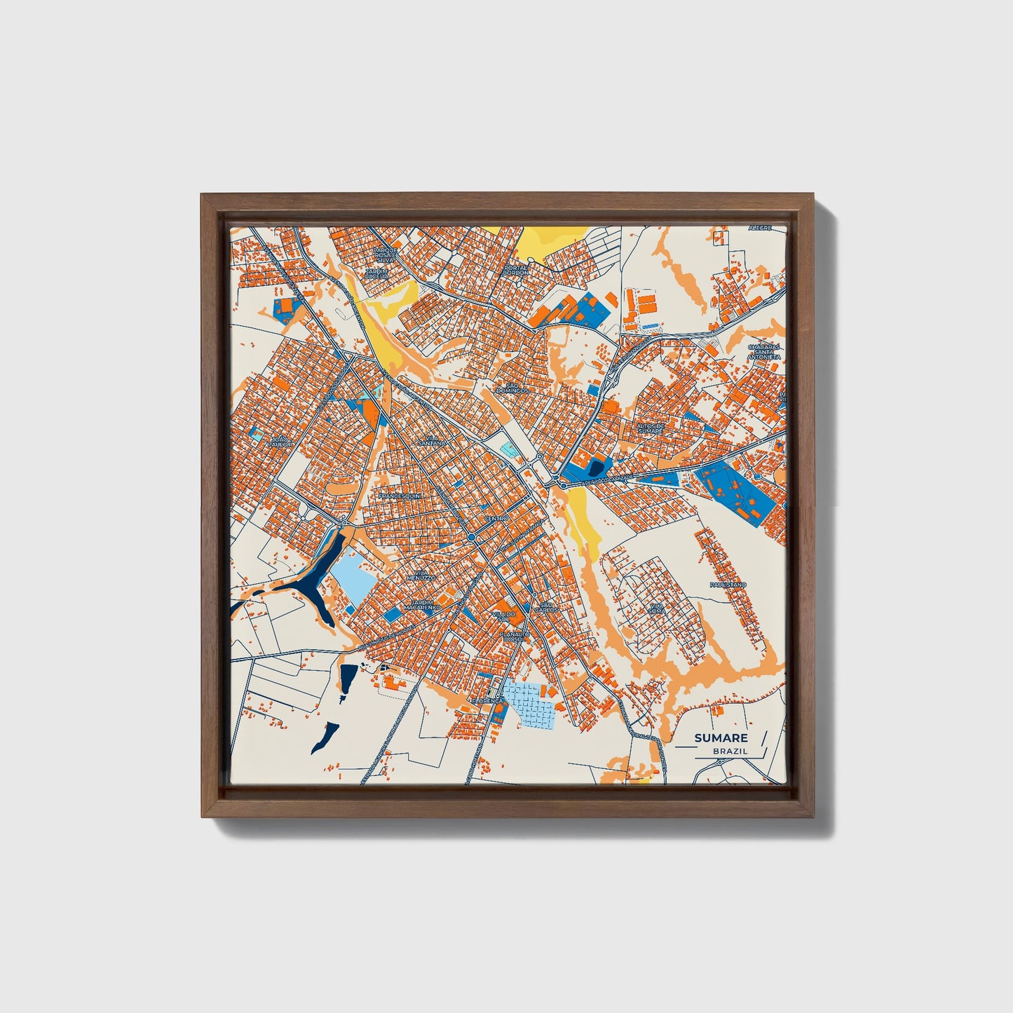 Sumare Brazil Colorful City Map Canvas Print • Dark Wooden Framed