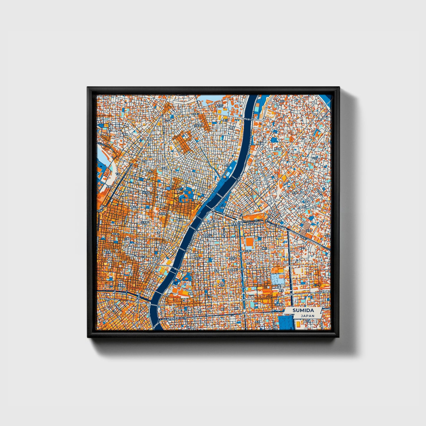 Sumida Japan Colorful City Map Canvas Print • Black Framed