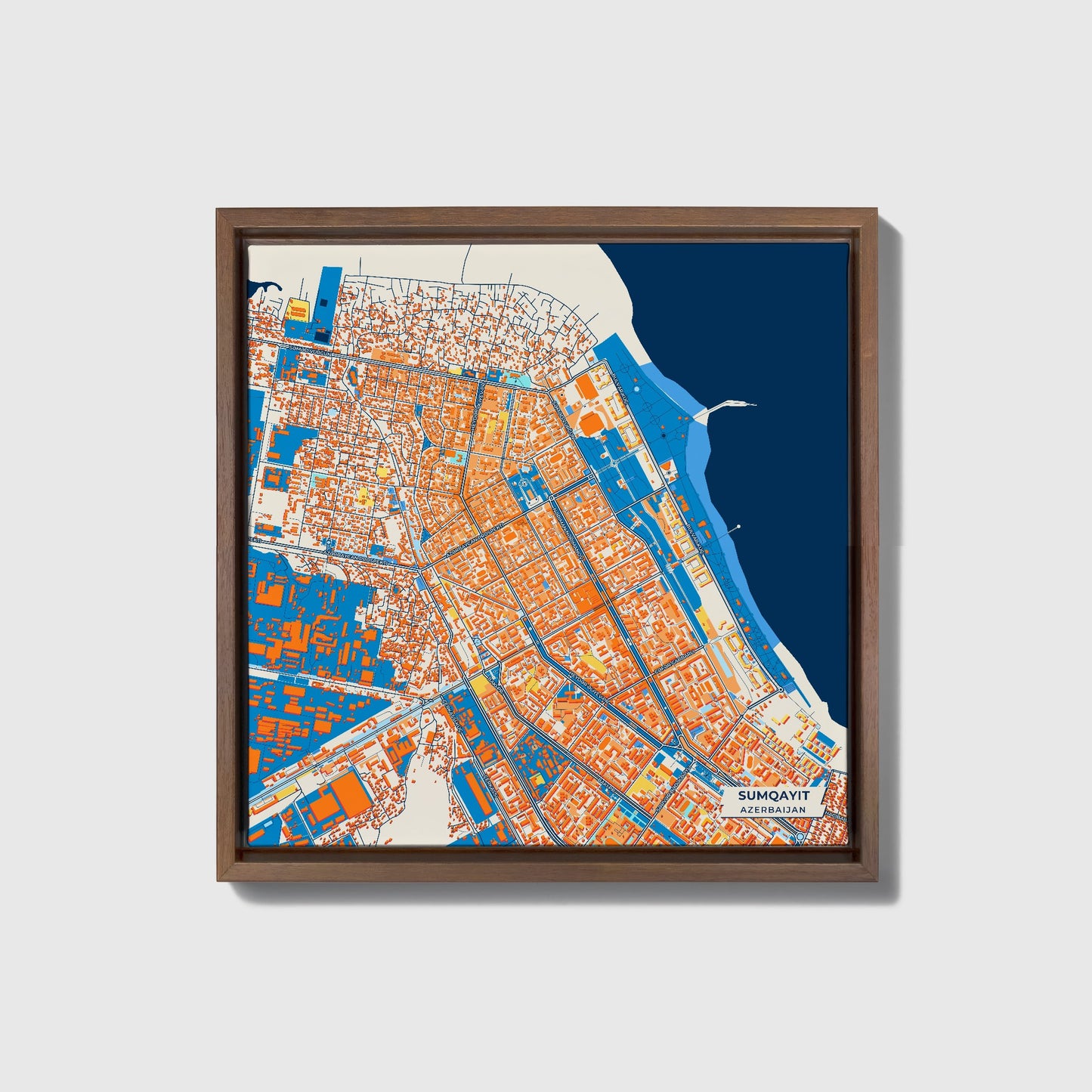 Sumqayit Azerbaijan Colorful City Map Canvas Print • Dark Wooden Framed
