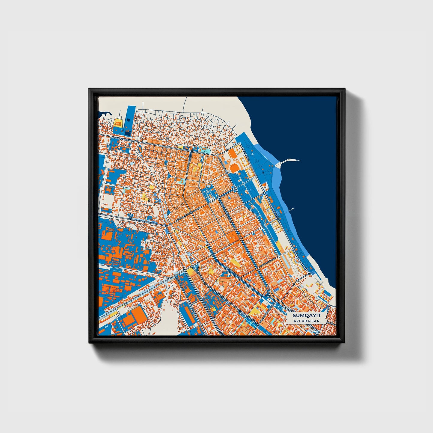 Sumqayit Azerbaijan Colorful City Map Canvas Print • Black Framed