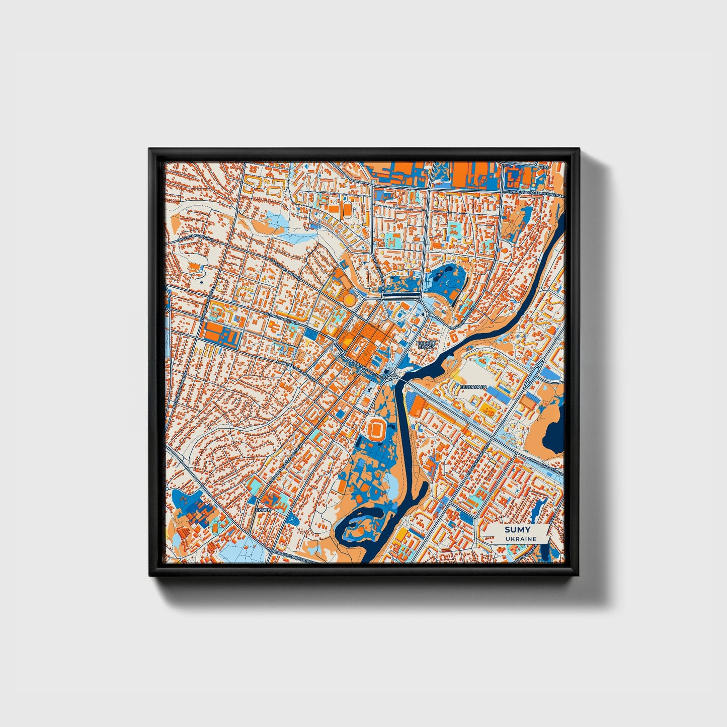 Суми Ukraine Colorful City Map Canvas Print • Black Framed