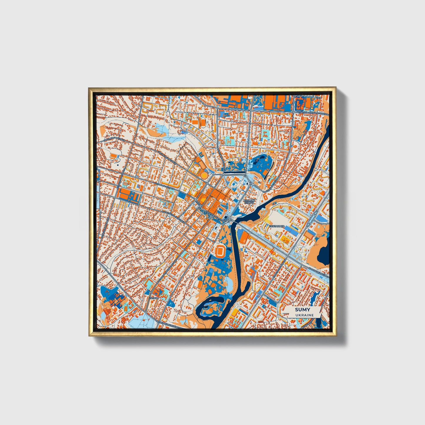 Суми Ukraine Colorful City Map Canvas Print • Gold Framed