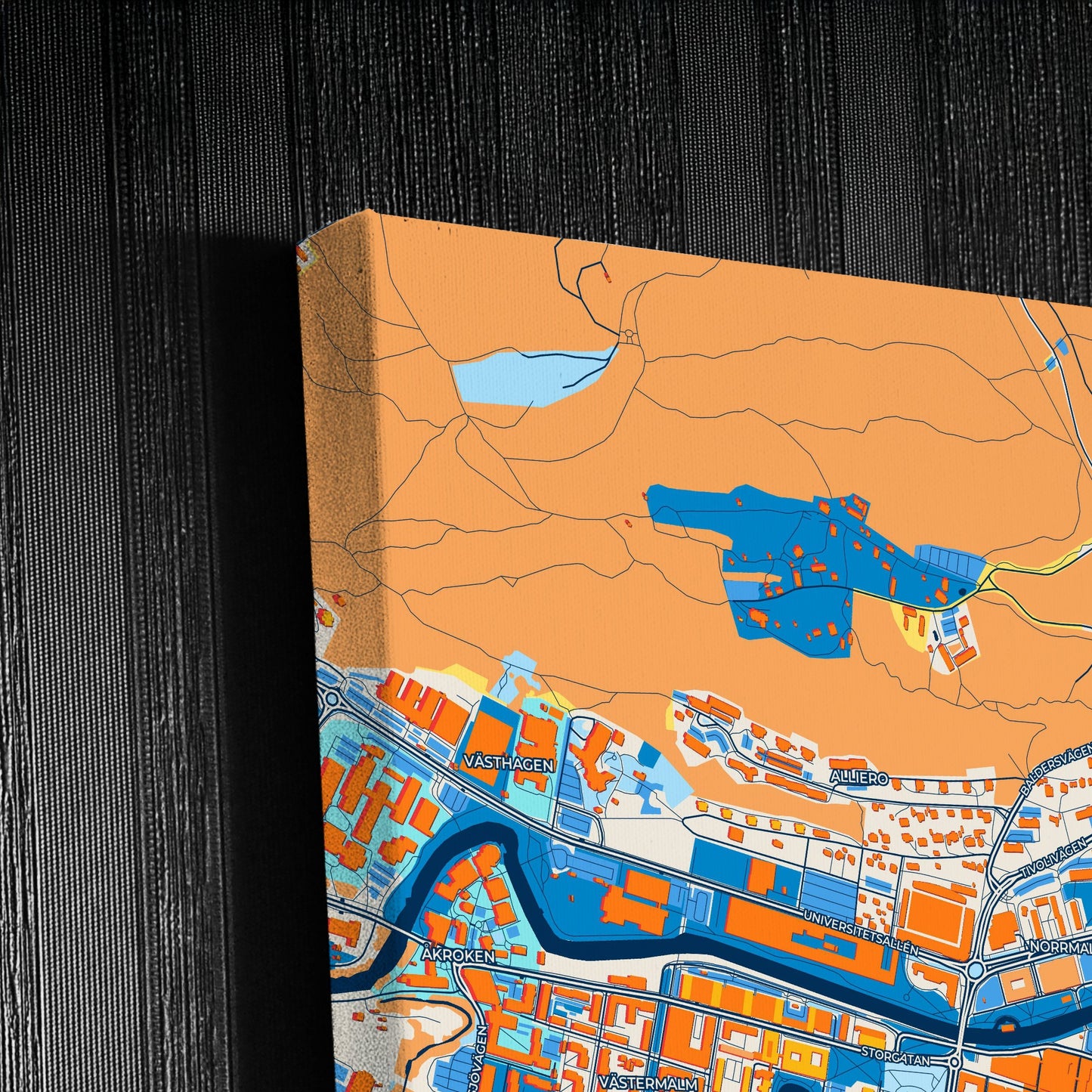 Sundsvall Sweden Colorful City Map Canvas Print Detail